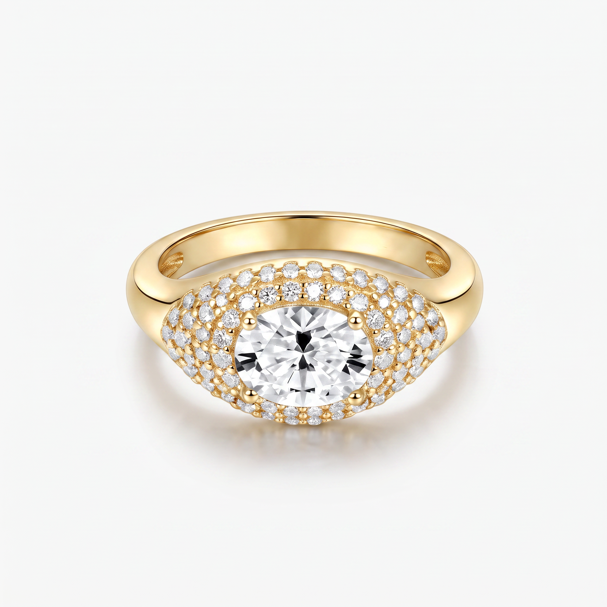 Oval Moissanite Dome Pavé Ring