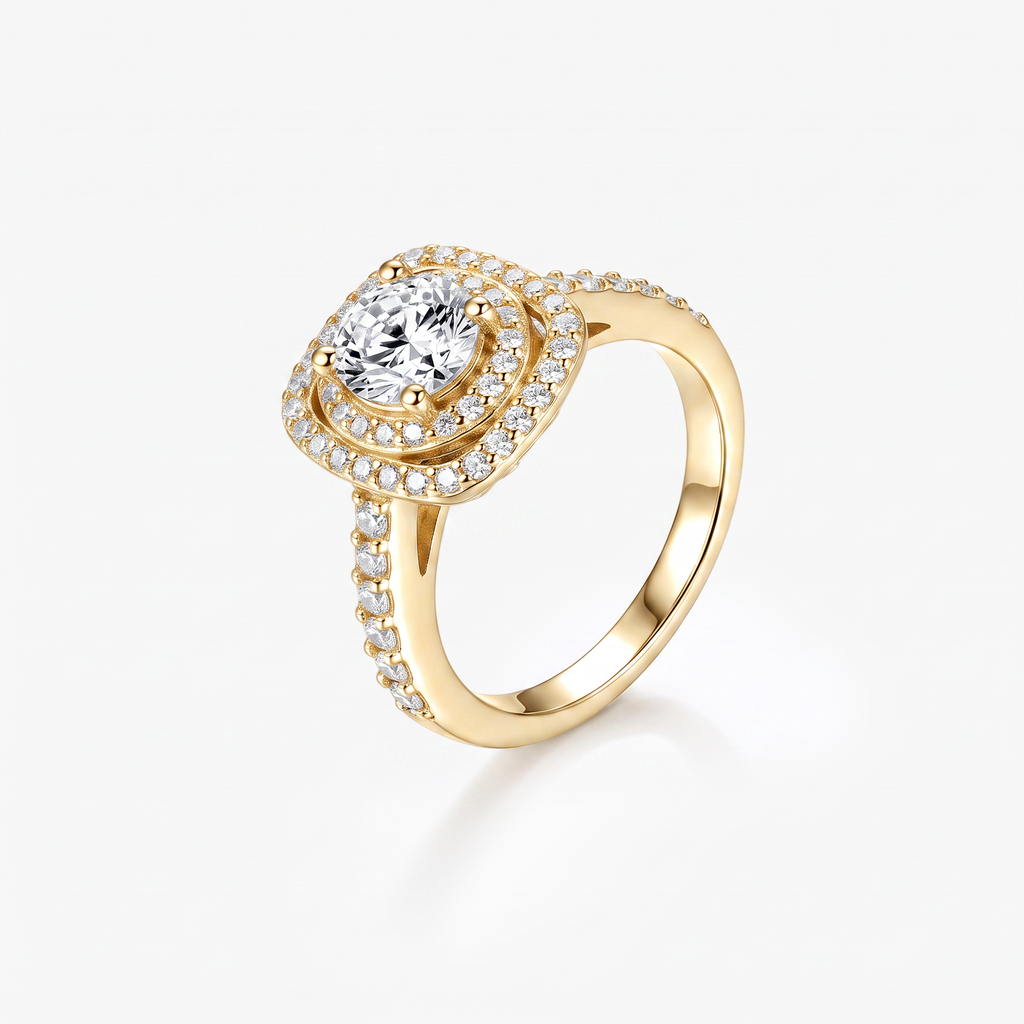 Round Moissanite Double Halo Ring