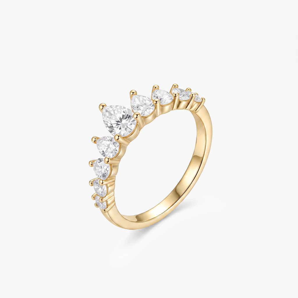 Pear Moissanite Crown Tiara Band Ring