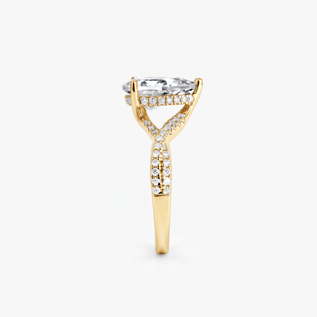 Pear Moissanite Split Shank Pavé Ring