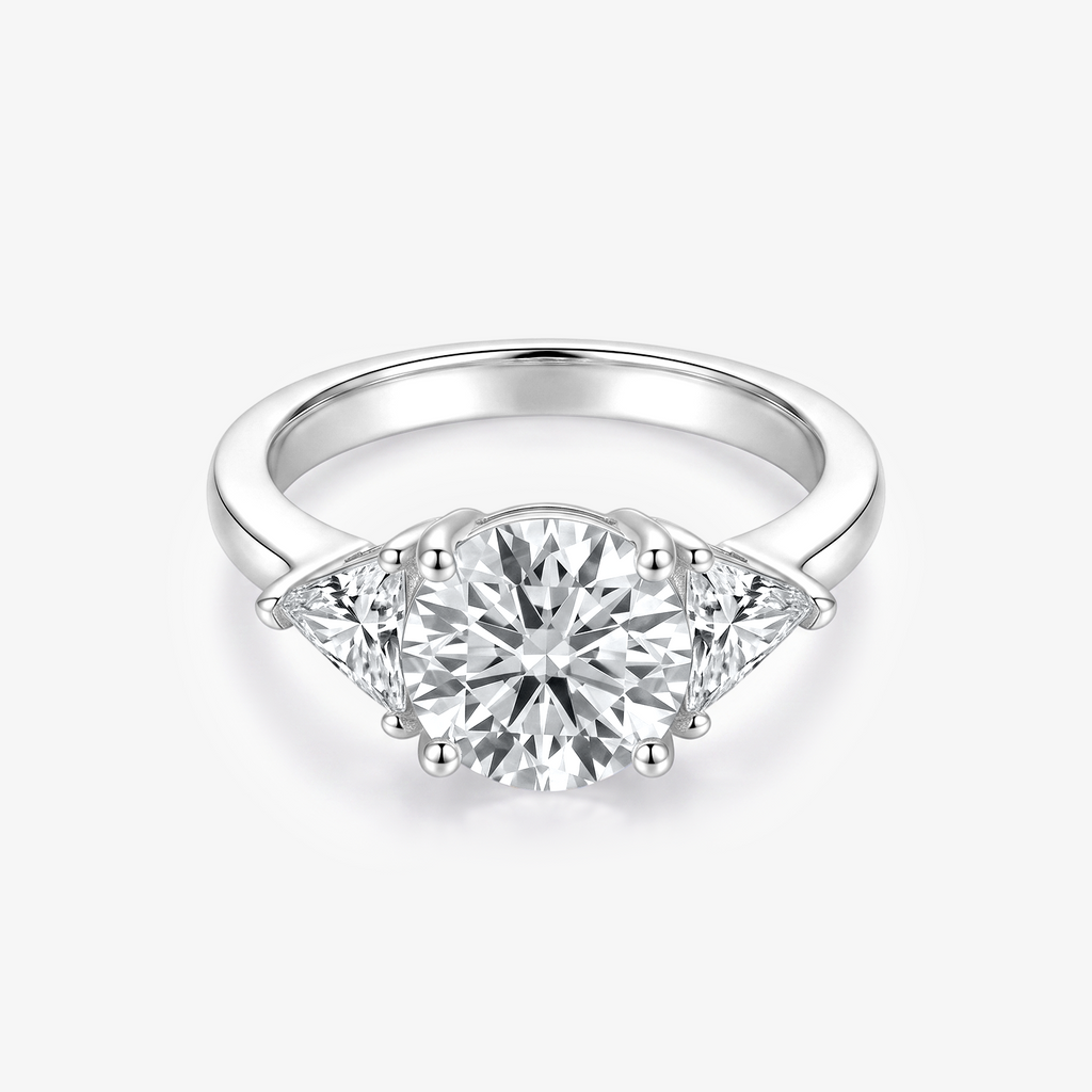 Cushion Moissanite Trillion Three Stone Ring