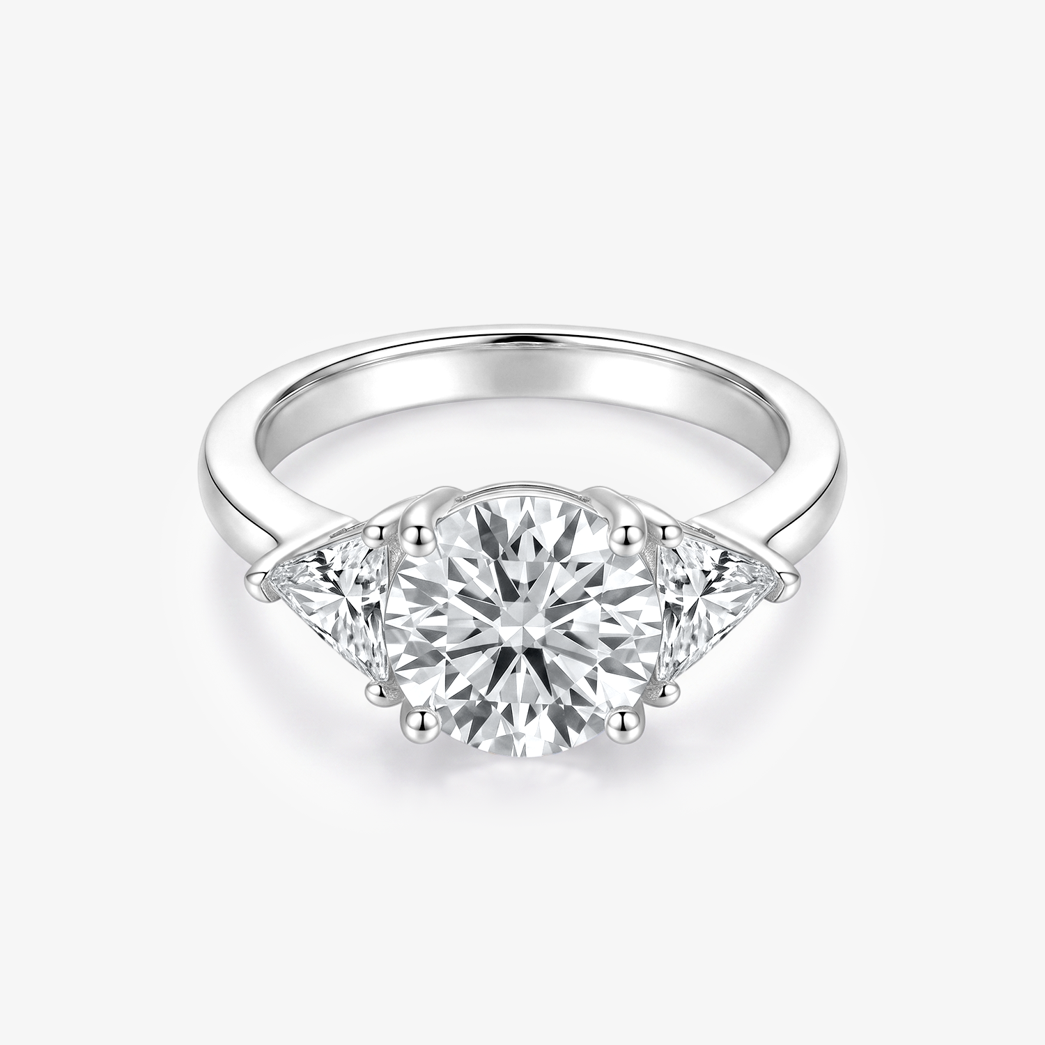 Round Moissanite Trillion Three Stone Ring