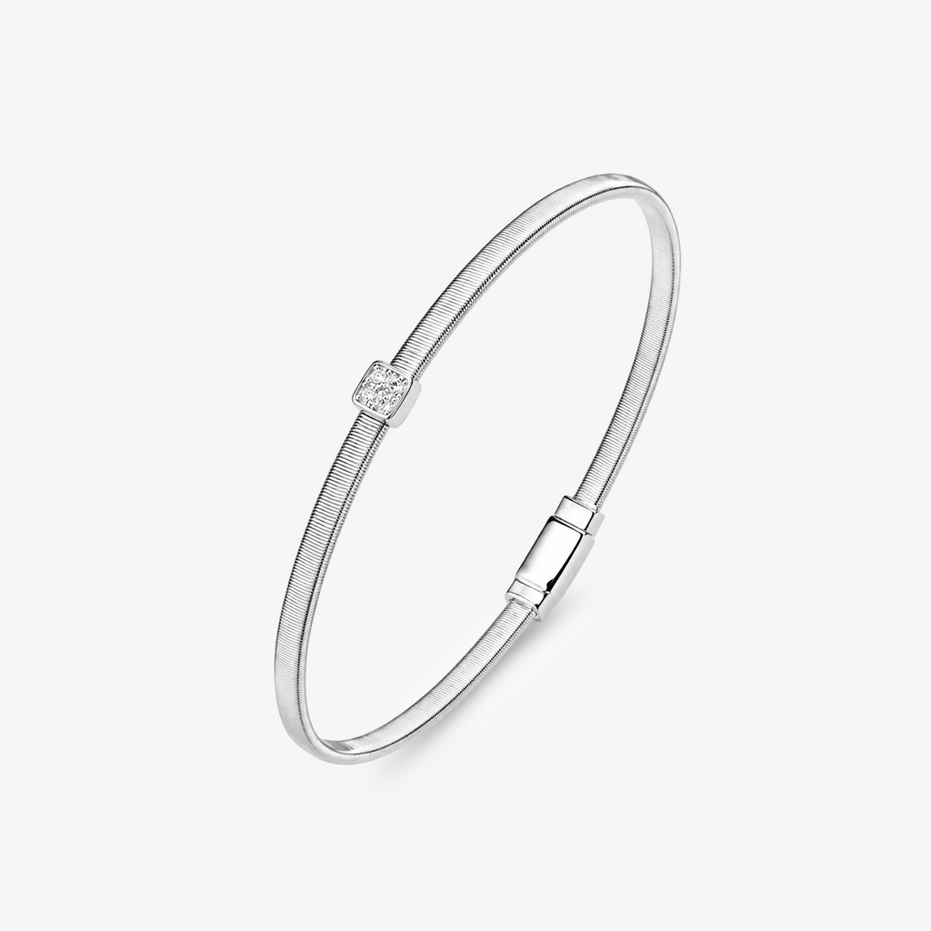 Moissanite Pavé Square Solitaire Station Coil Bangle