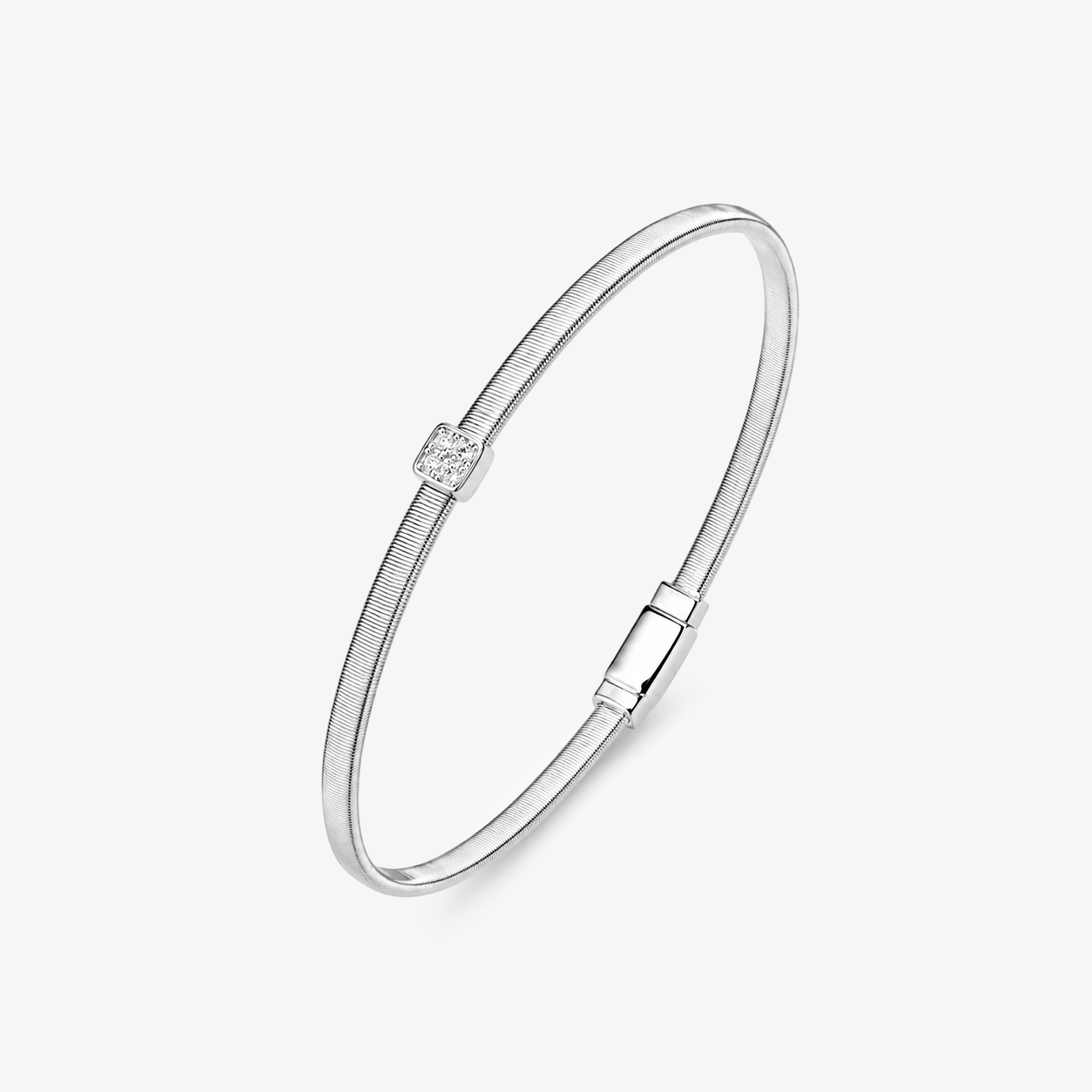 Moissanite Pavé Square Solitaire Station Coil Bangle