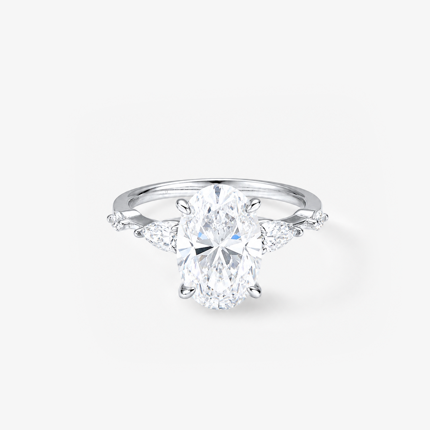 Oval Moissanite Pear Accent Band Ring