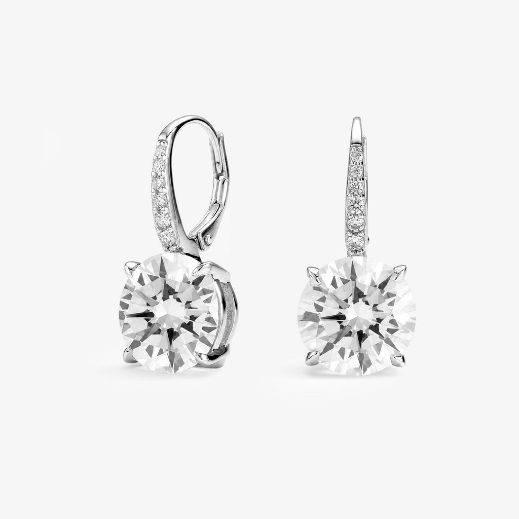 Round Moissanite Leverback Drop Earrings in White Gold