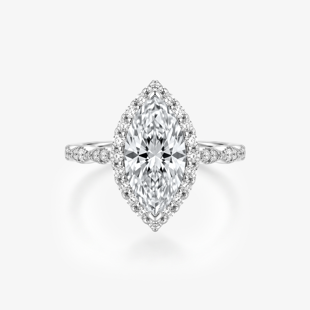 Marquise Moissanite Halo Pavé Ring