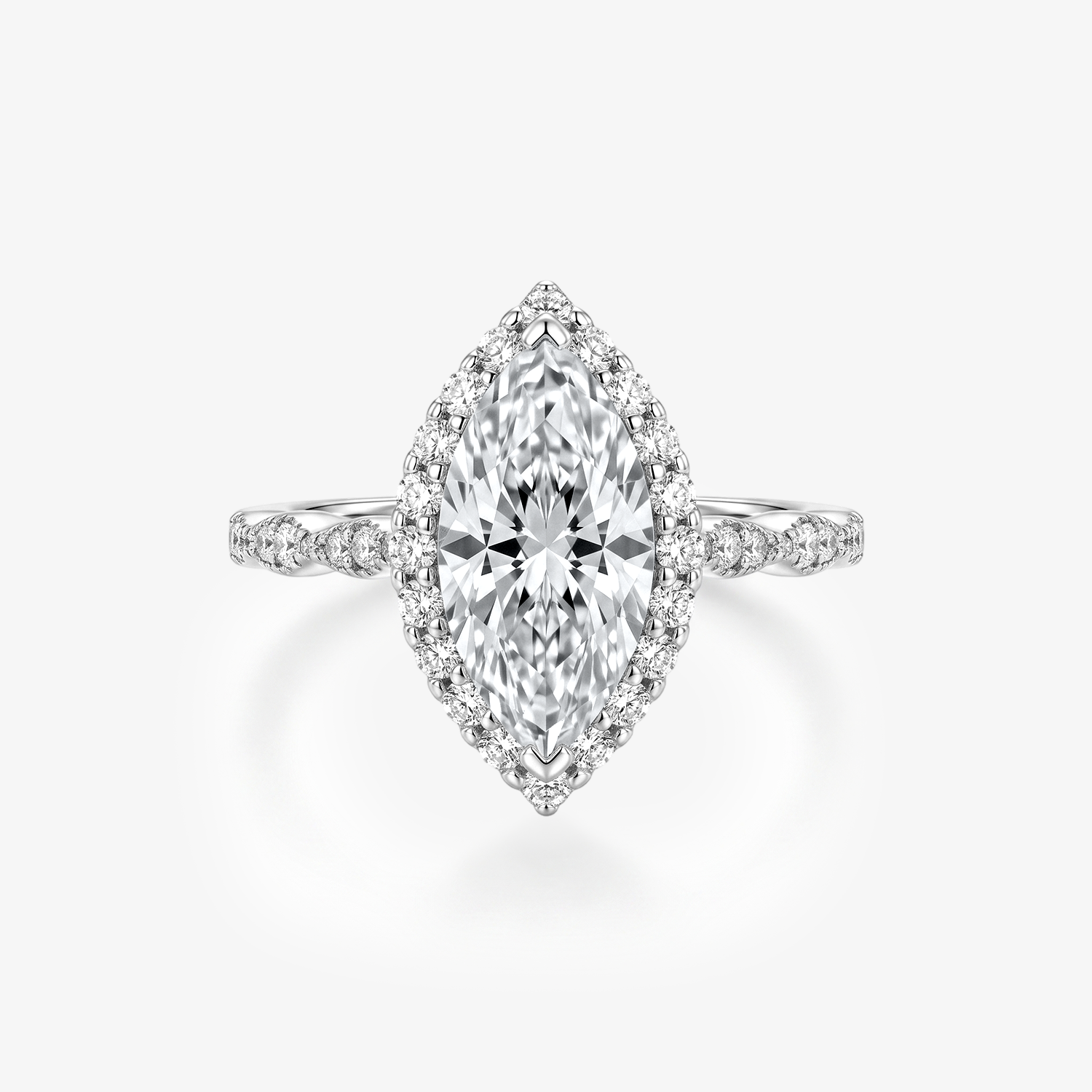 Marquise Moissanite Halo Pavé Ring