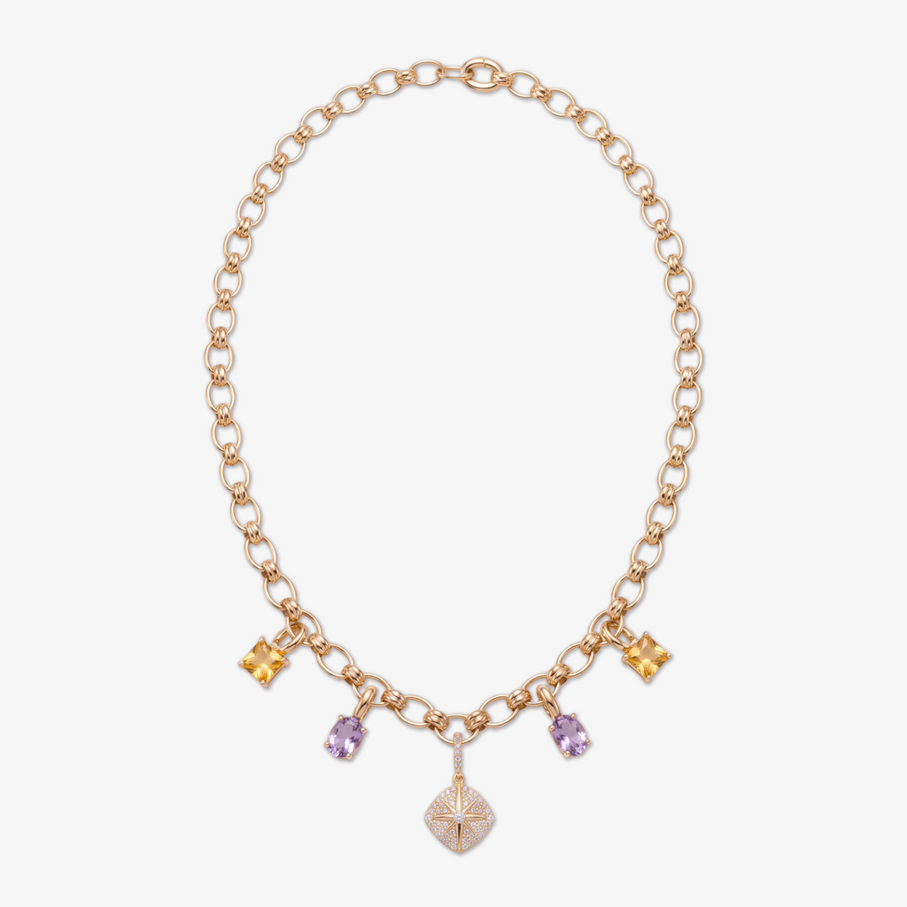 Multi-Charm Star Pavé Rolo Chain Necklace