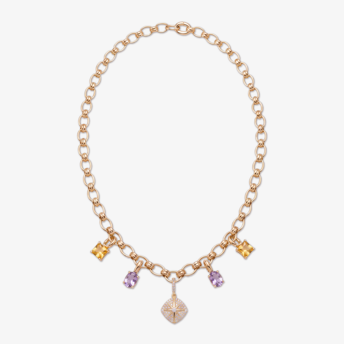 Multi-Charm Star Pavé Rolo Chain Necklace