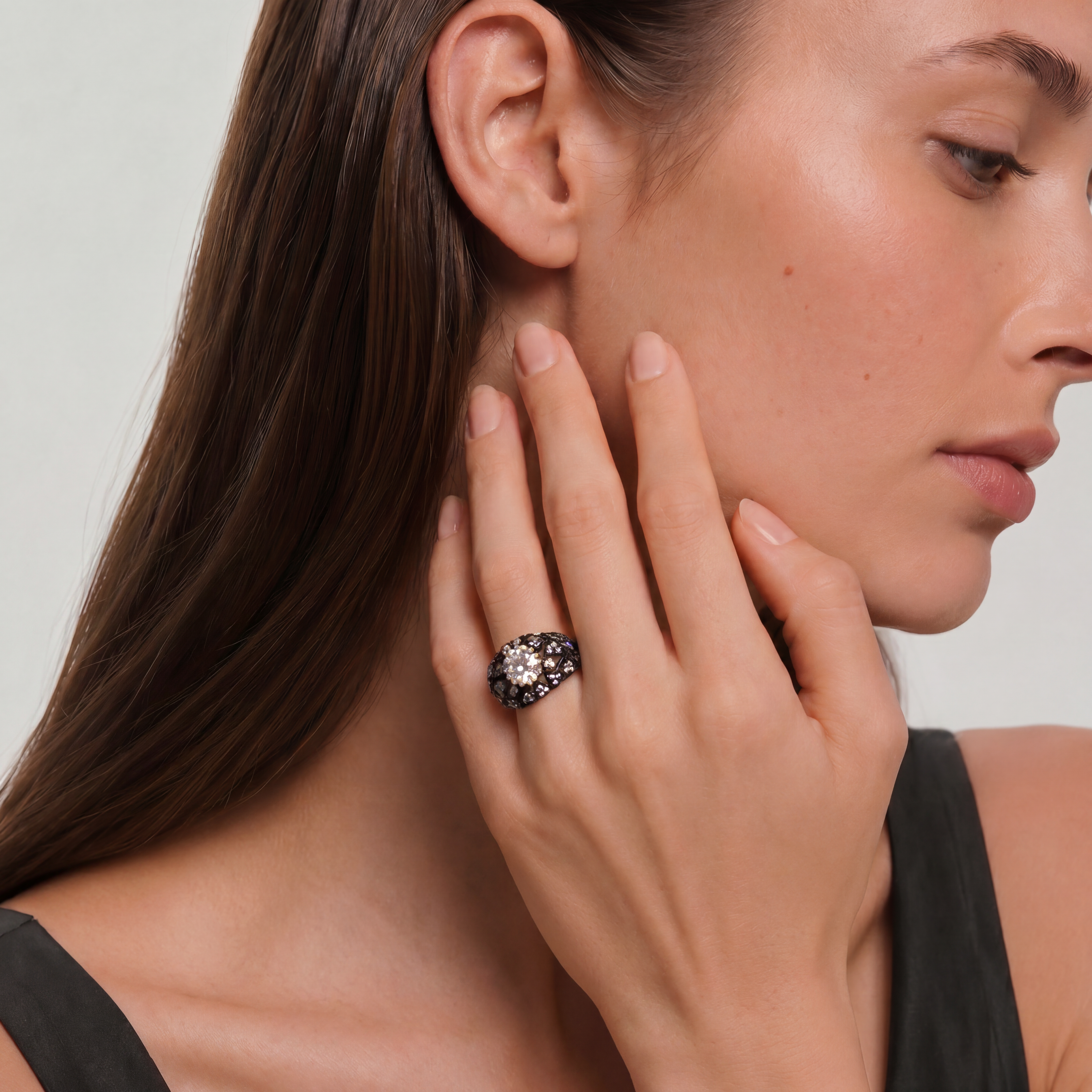 Oval Moissanite Gothic Dome Cocktail Ring