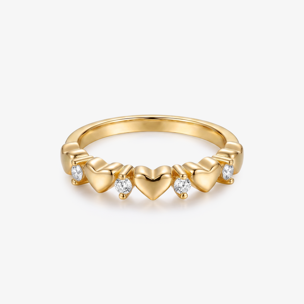 Moissanite Heart Motif Gold Band Ring