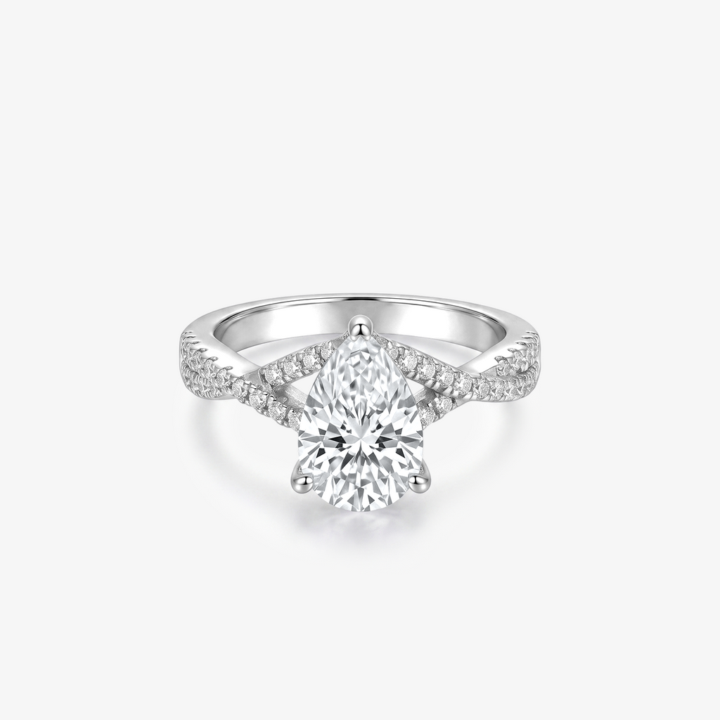 Pear Moissanite Split Shank Pavé Ring