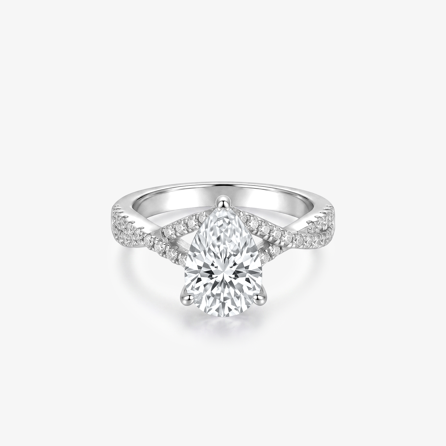 Pear Moissanite Split Shank Pavé Ring