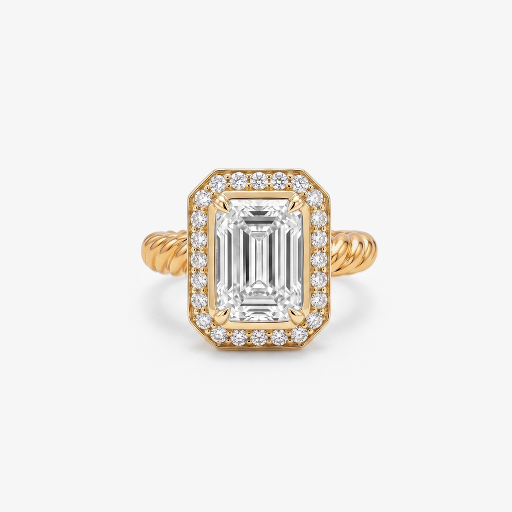 5ct Emerald Lab Diamond Halo Rope Ring