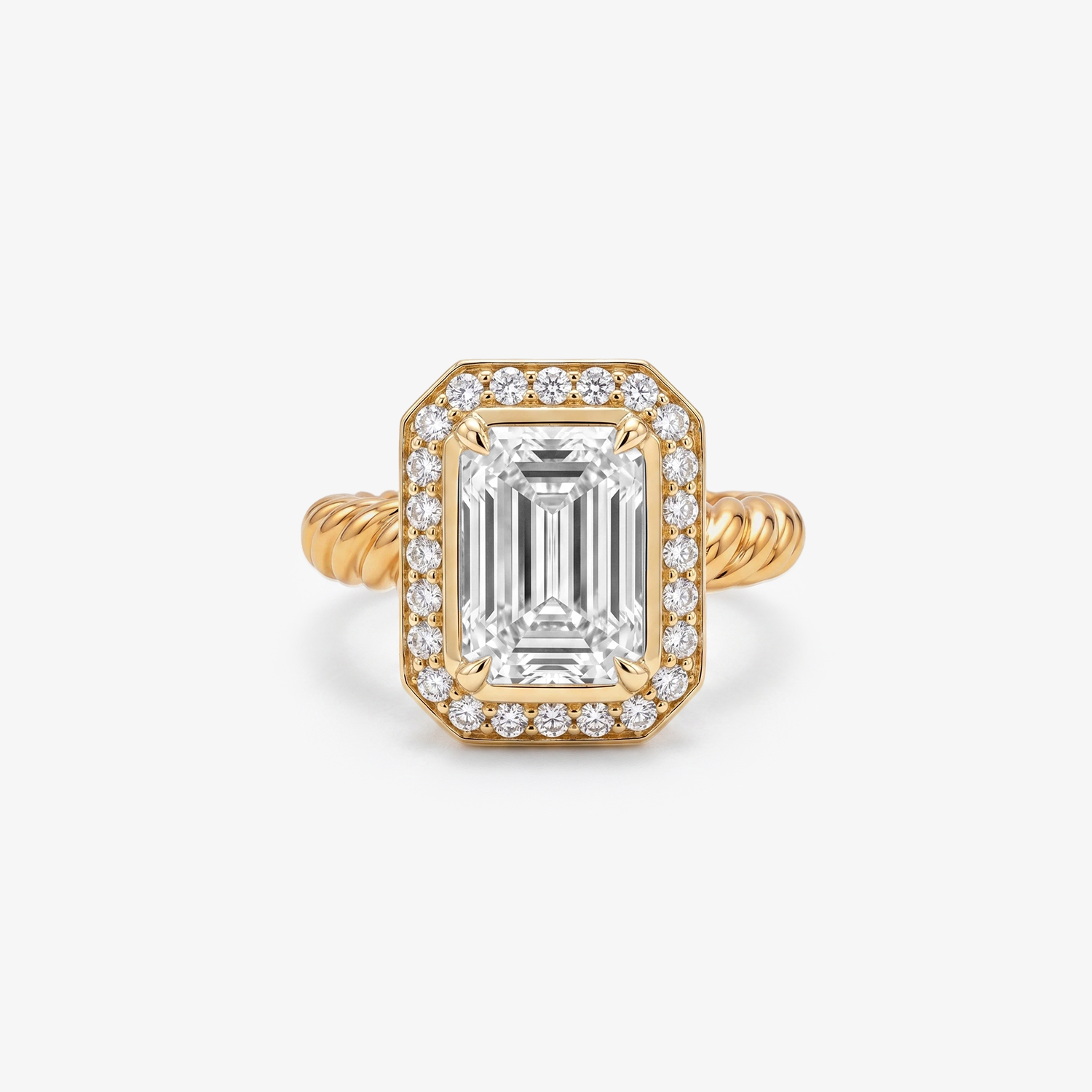 5ct Emerald Lab Diamond Halo Rope Ring