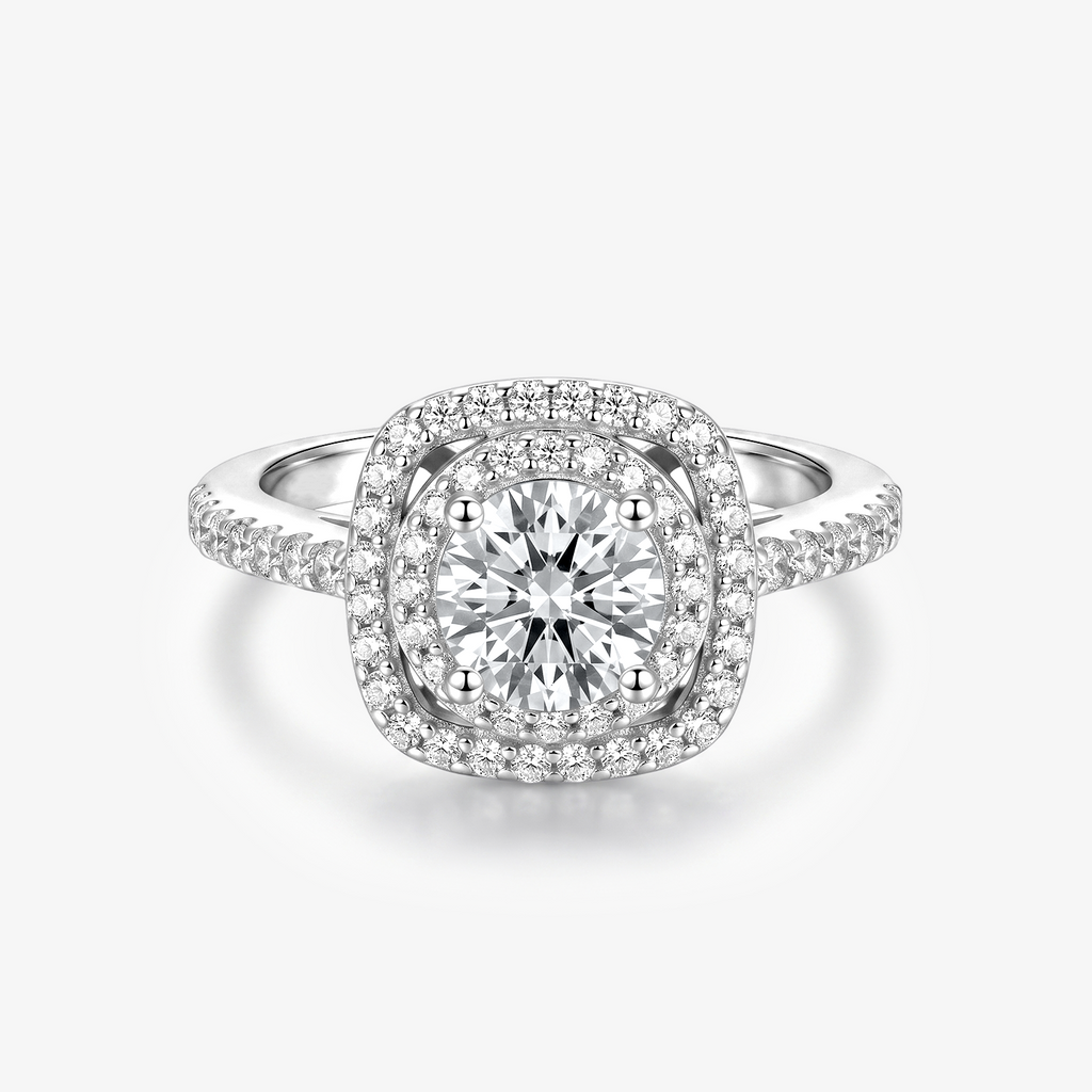 Round Moissanite Double Cushion Halo Ring
