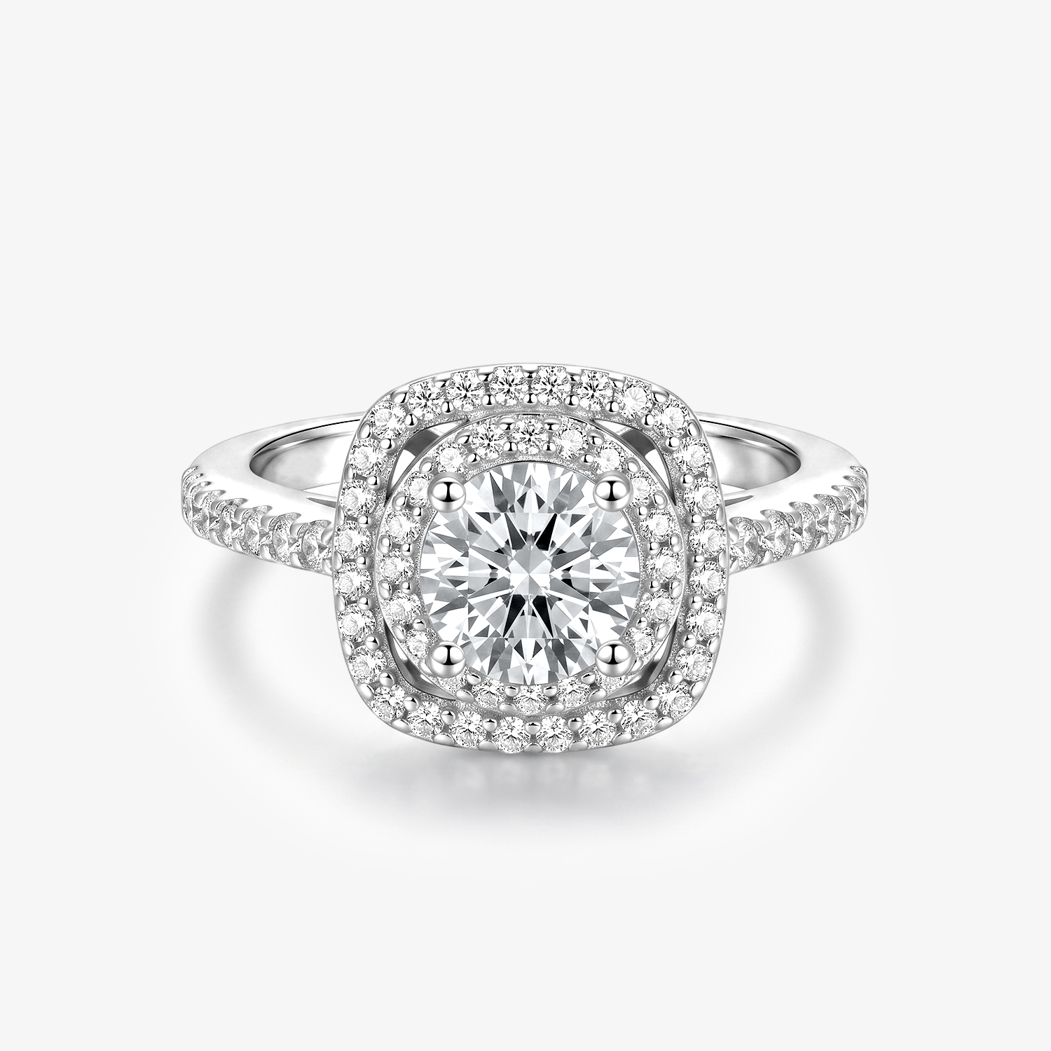 Round Moissanite Double Cushion Halo Ring
