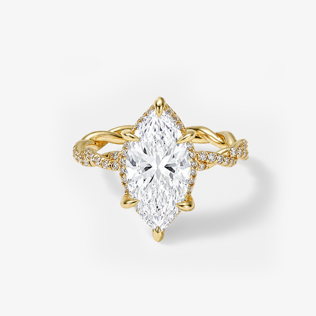 Marquise Halo Twisted Pavé Band Ring