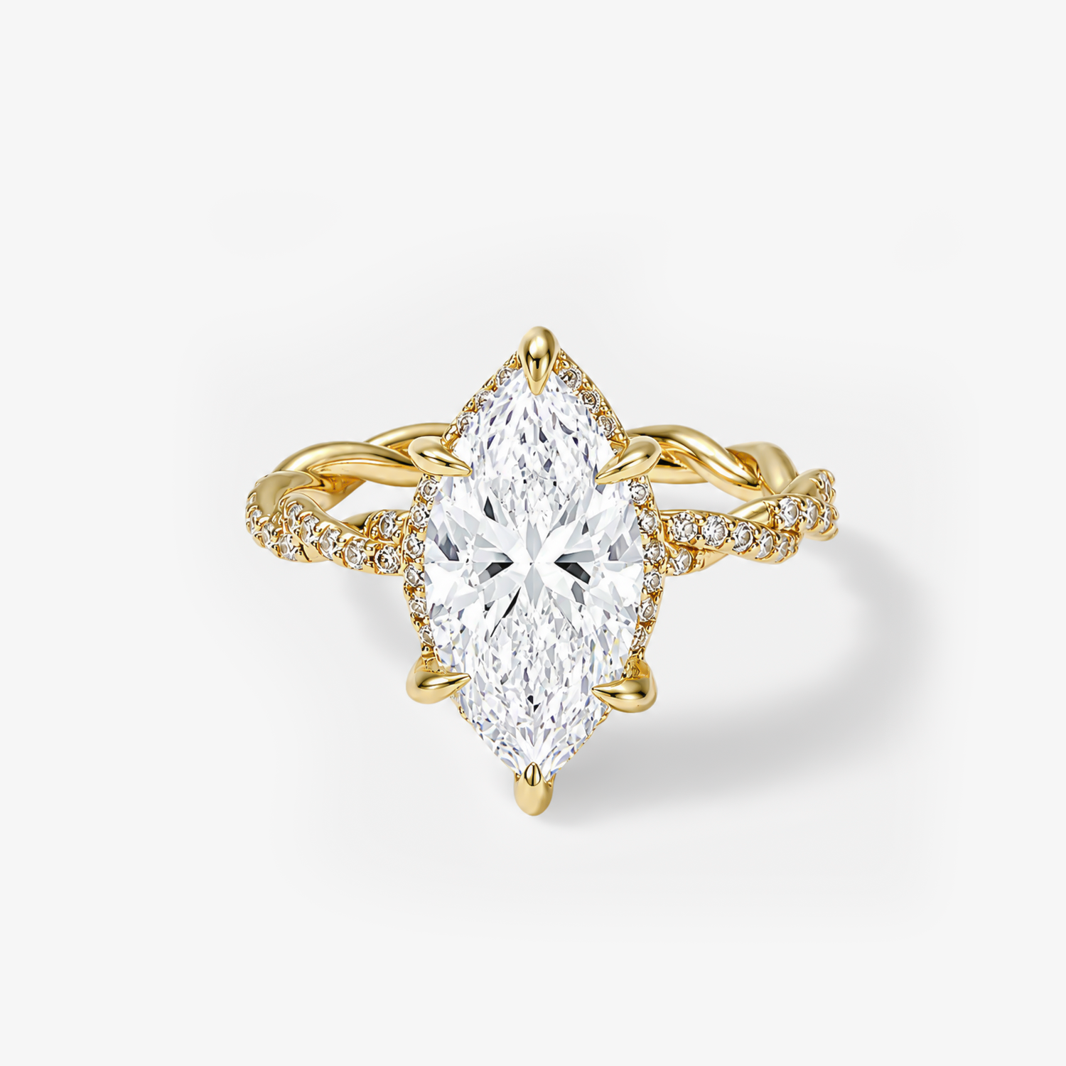 Marquise Moissanite Halo Twisted Band Ring