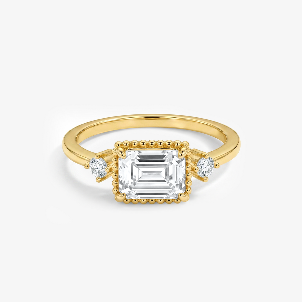 Emerald Moissanite Milgrain Vintage Gold Ring