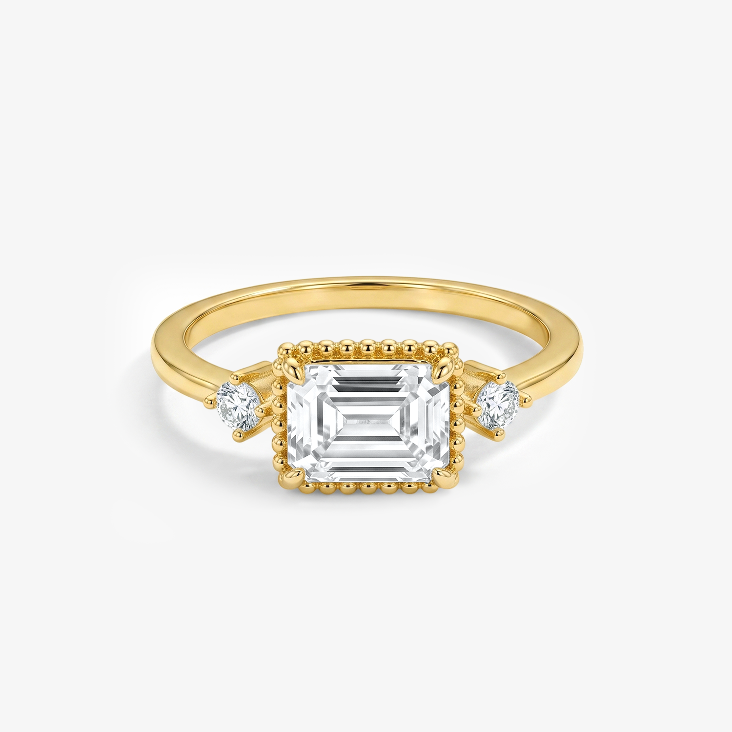 Emerald Moissanite Milgrain Vintage Ring