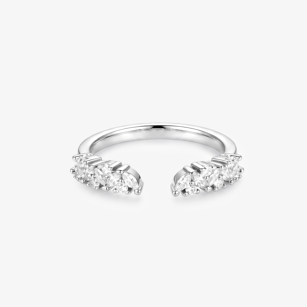 Marquise Moissanite Mixed Pavé Wide Band Ring