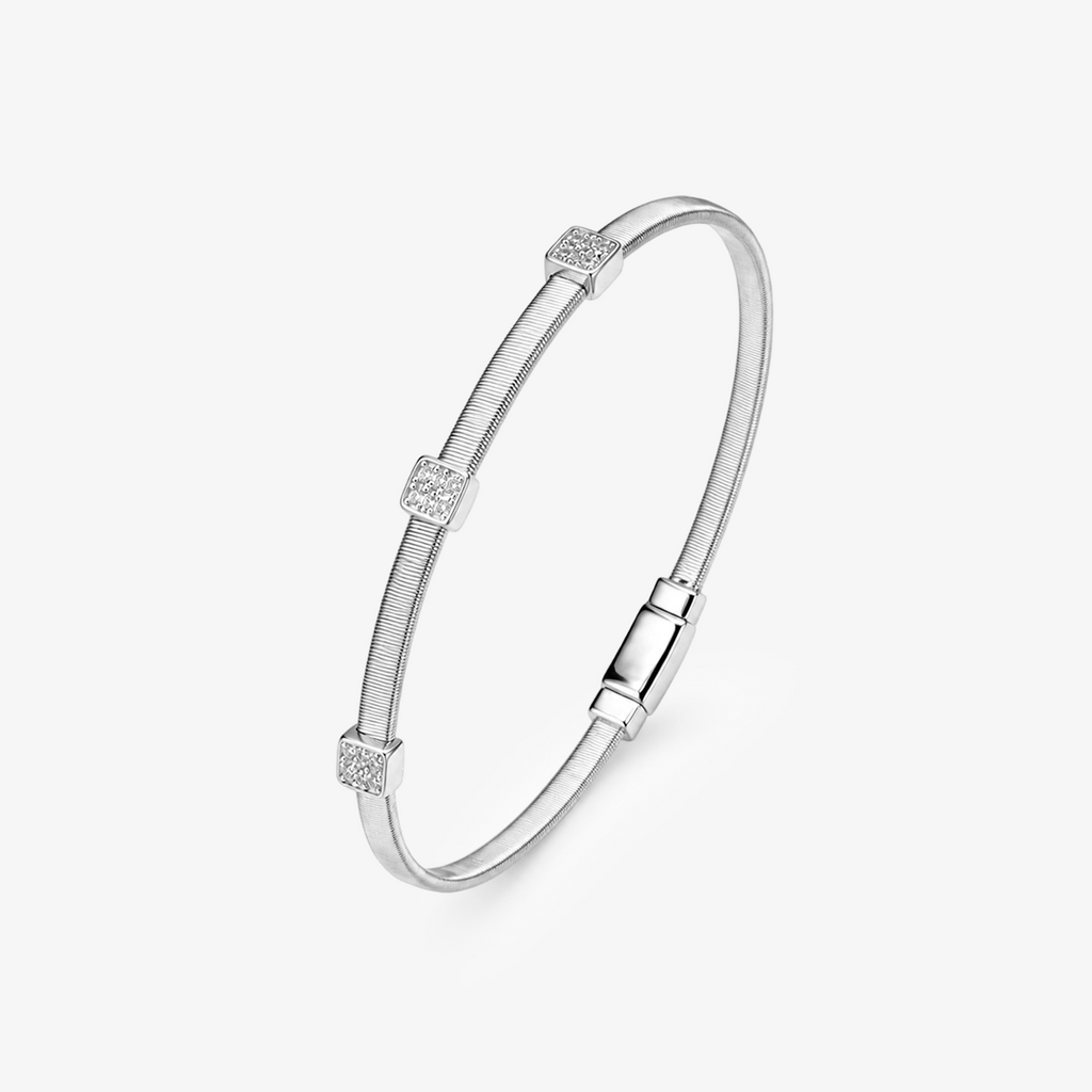 Moissanite Pavé Square Station Coil Bangle