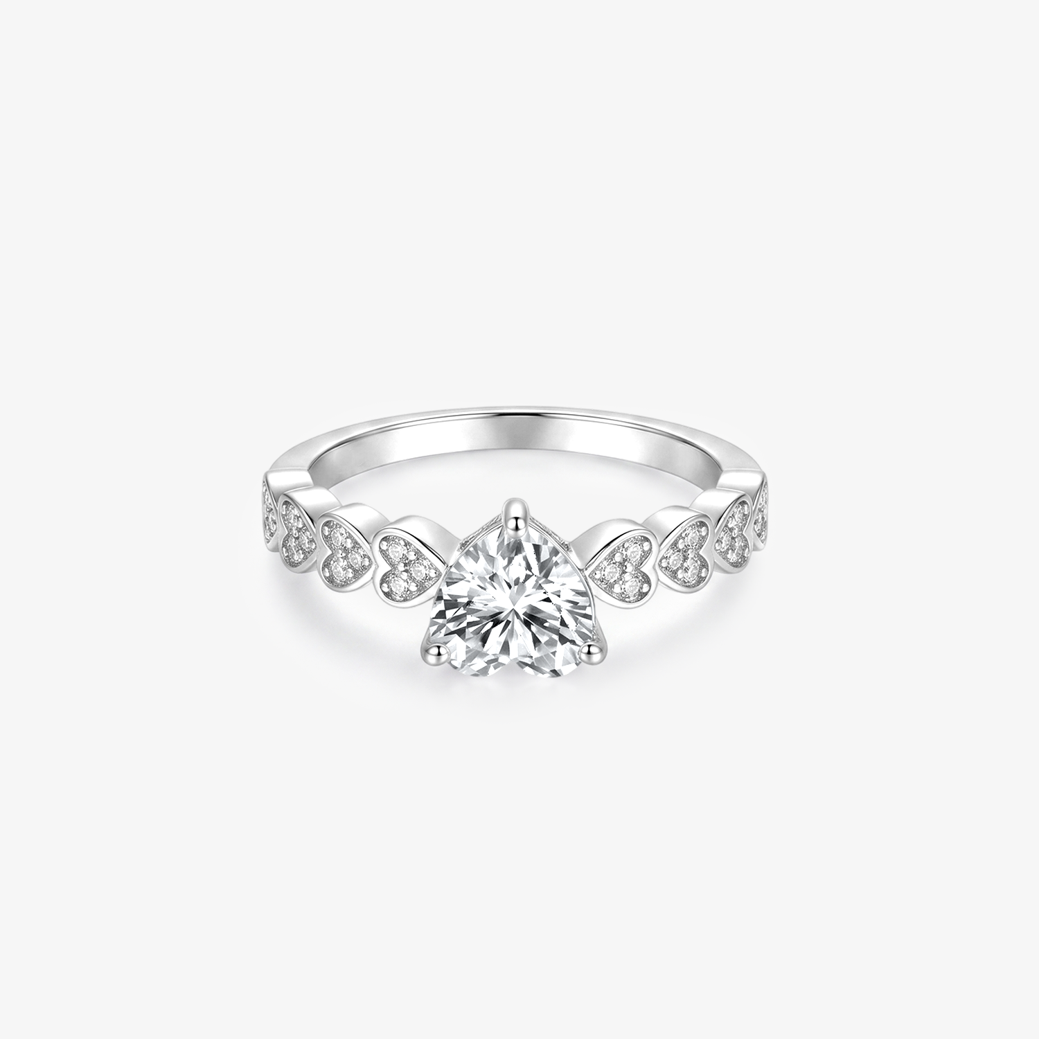 Round Moissanite Heart Pavé Band Ring