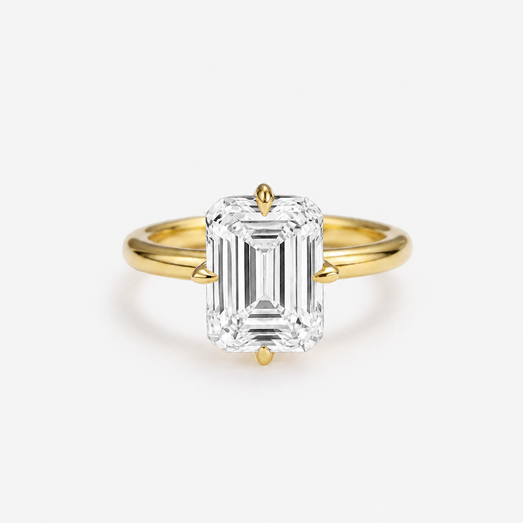 Emerald Cut CZ Solitaire Plain Band Ring