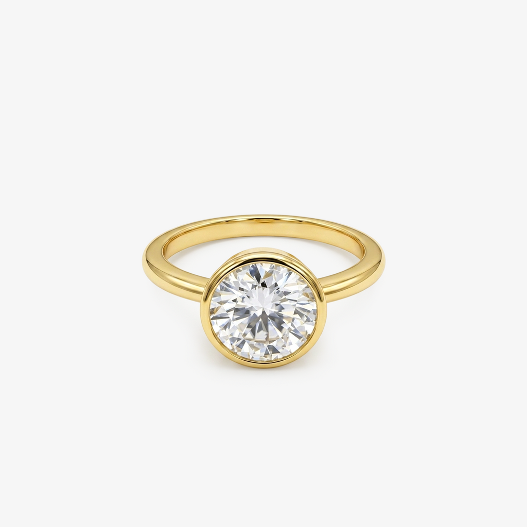 Round Moissanite Bezel Solitaire Gold Ring