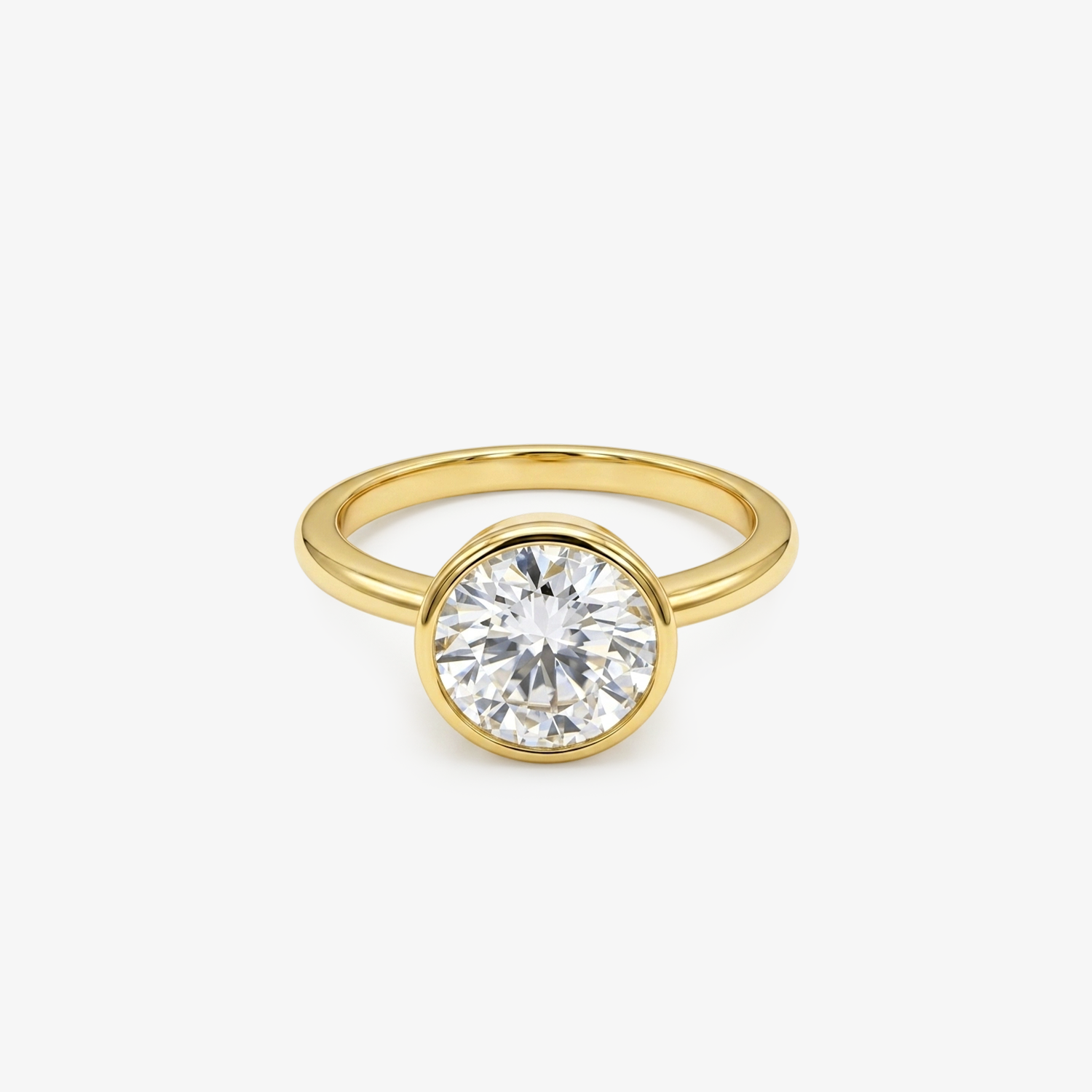 Round Moissanite Bezel Solitaire Gold Ring