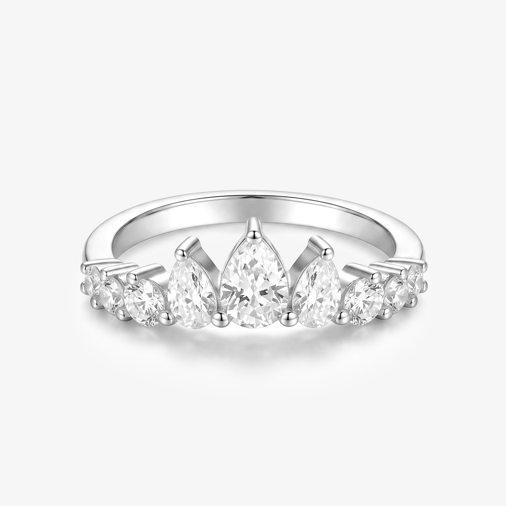 Pear Moissanite Crown Tiara Band Ring