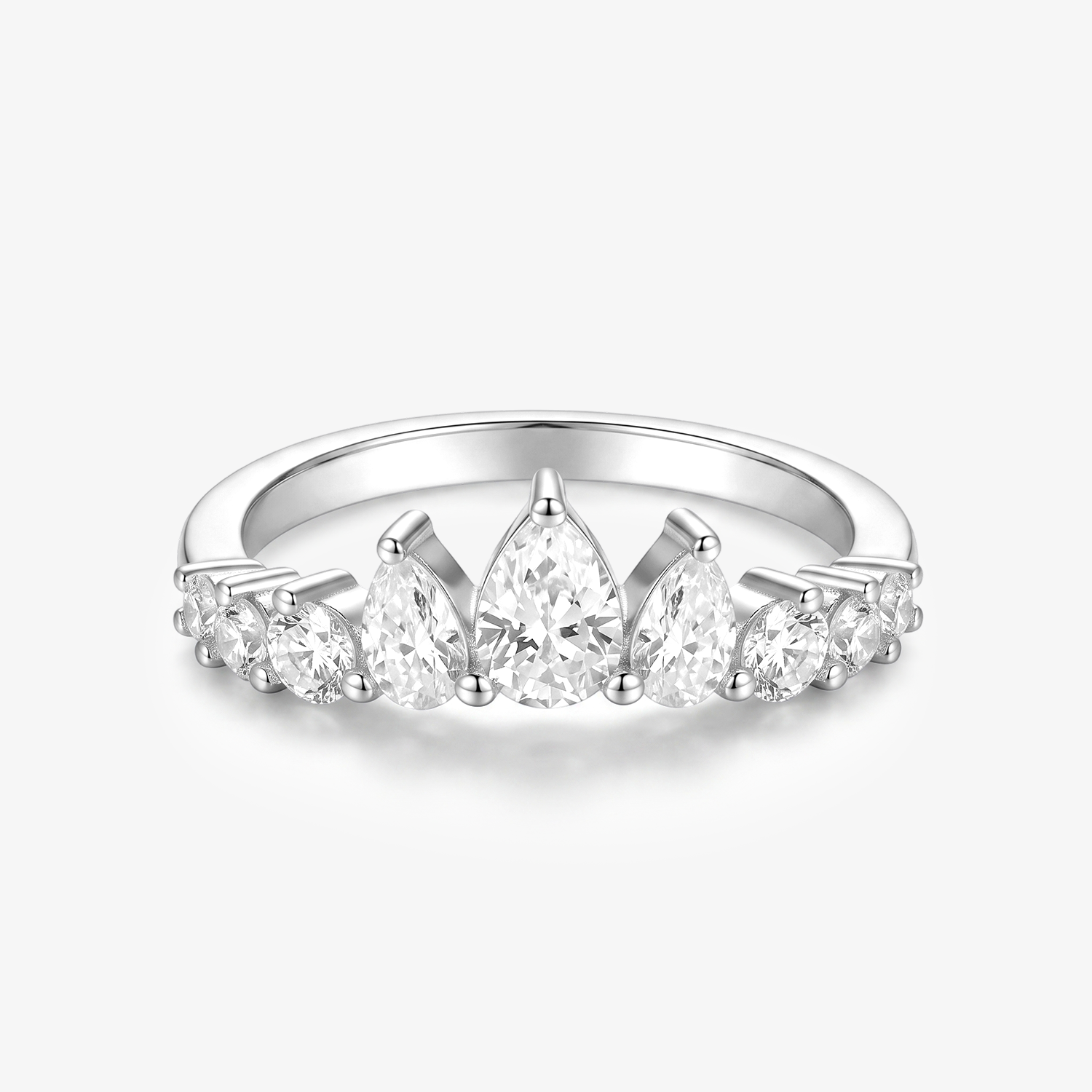 Pear Moissanite Crown Tiara Band Ring