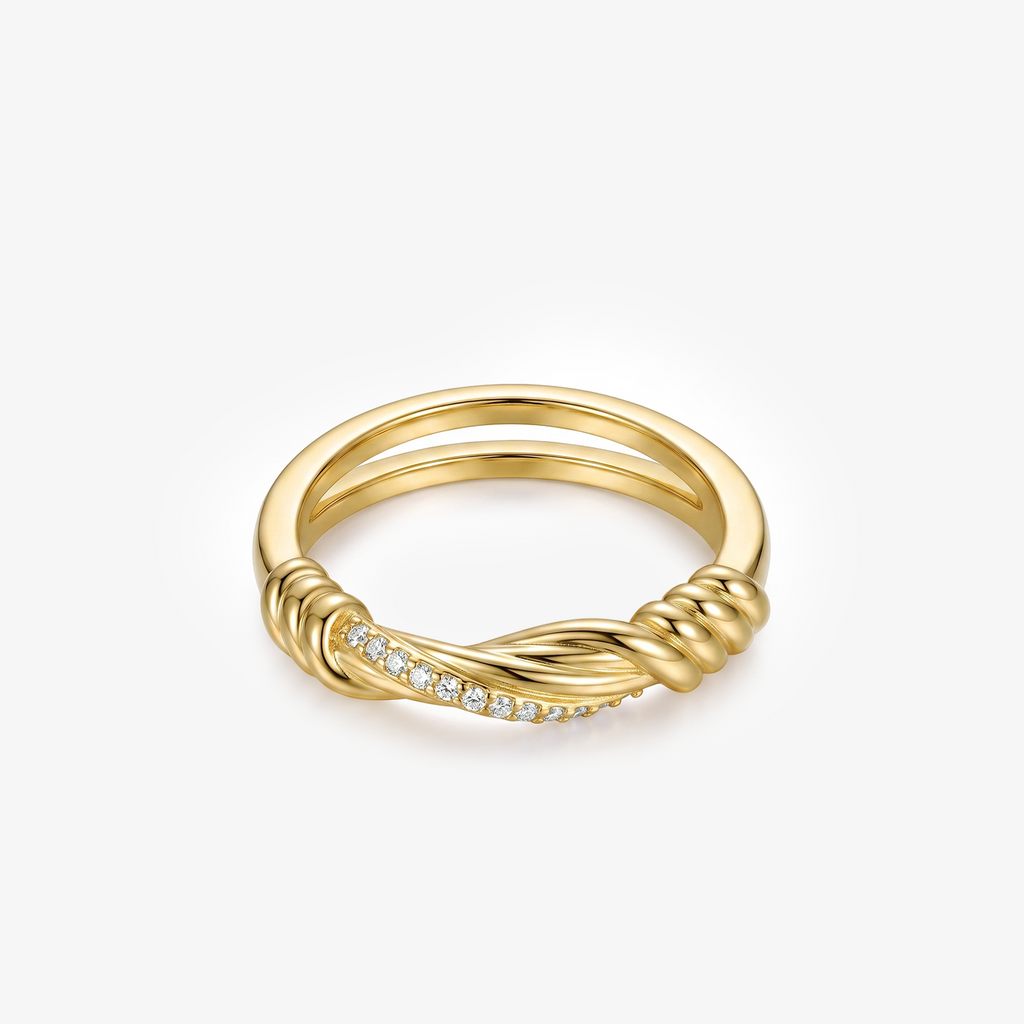 Moissanite Rope Knot Double Band Gold Ring