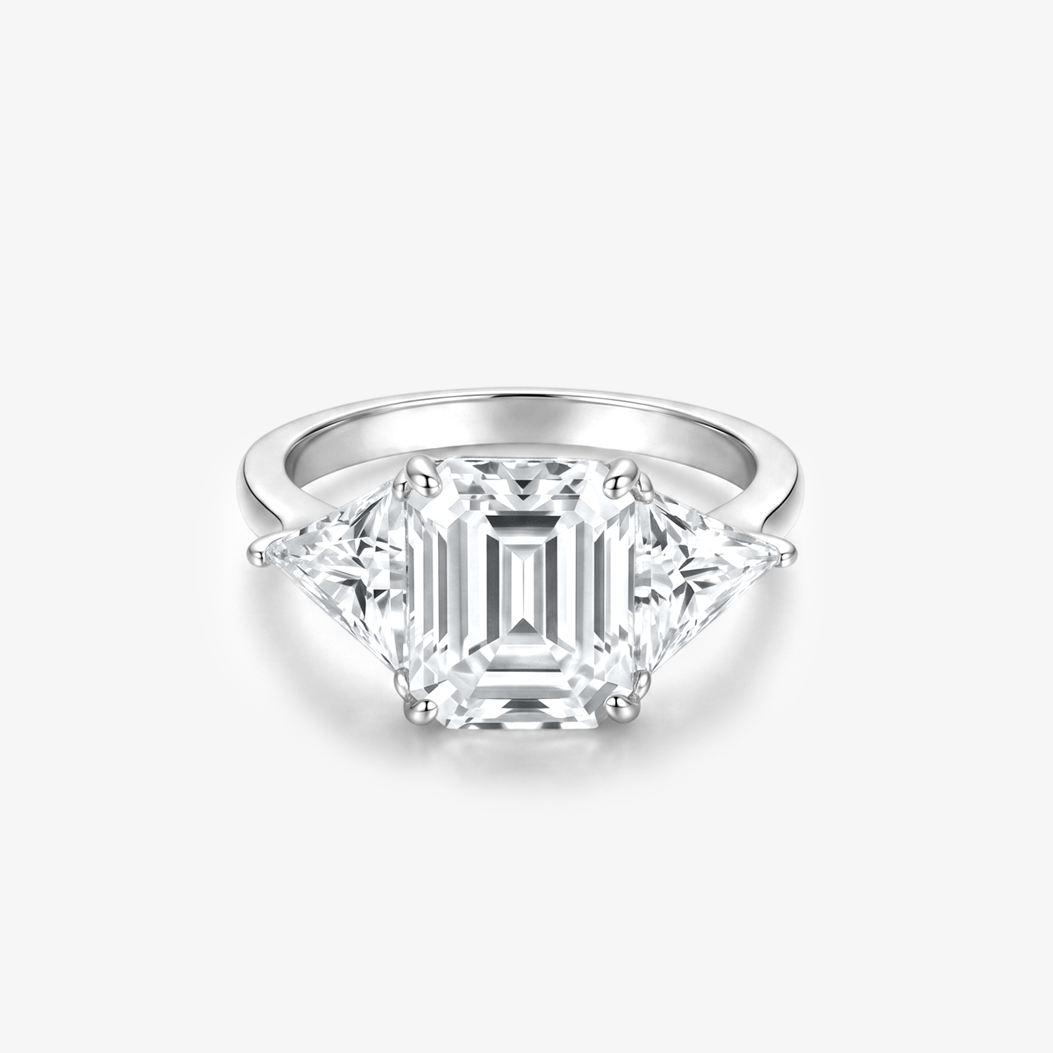 Emerald Moissanite Trillion Three Stone Ring