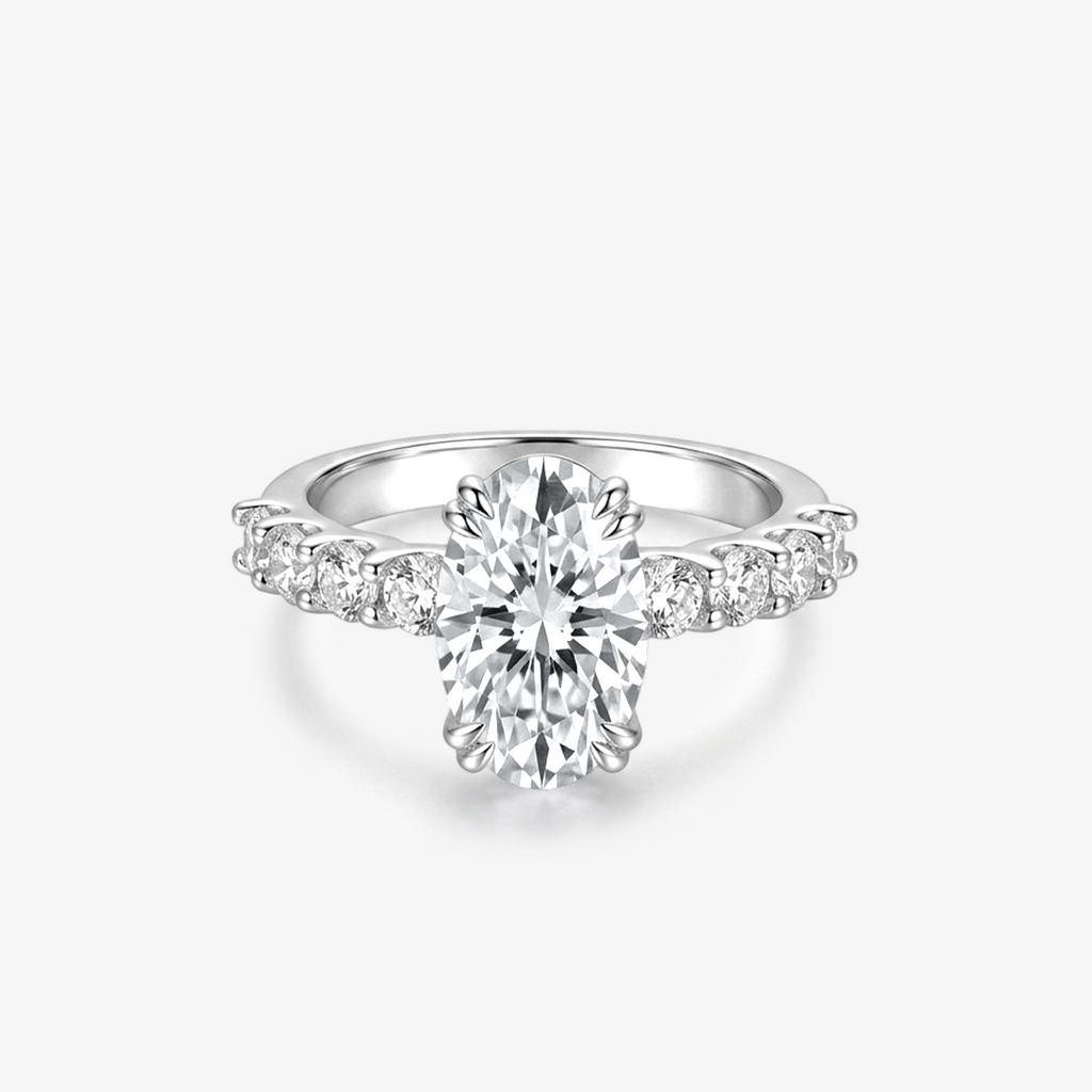 Oval Moissanite Graduated Band Solitaire Ring