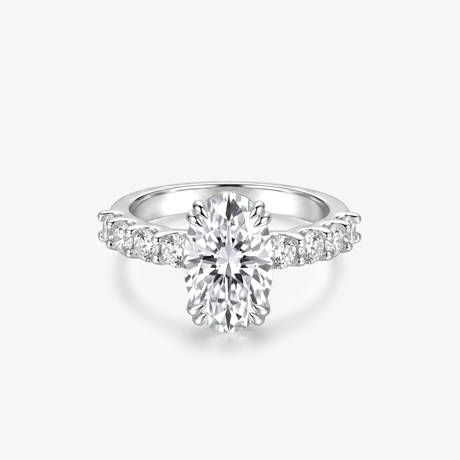 Oval Moissanite Graduated Shoulder Ring