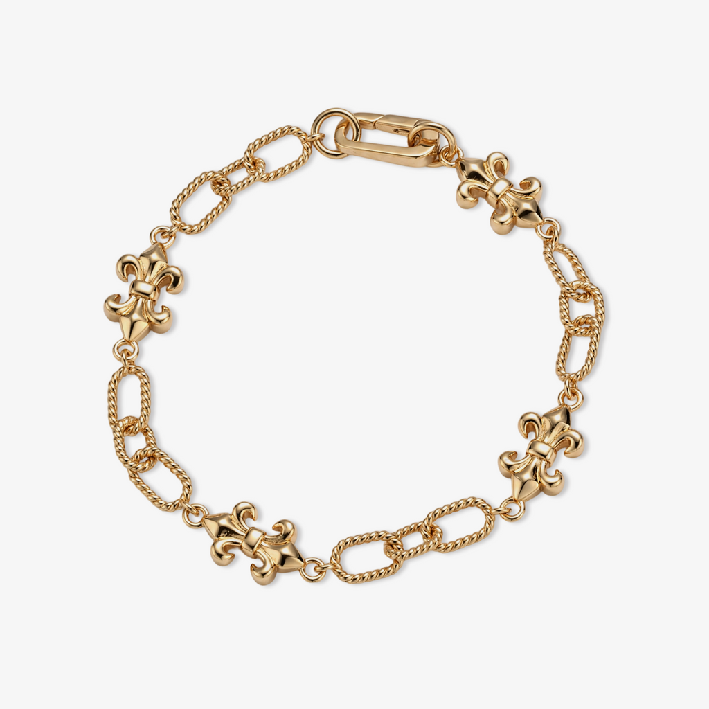 Fleur-de-Lis Twisted Rope Chain Bracelet in Gold