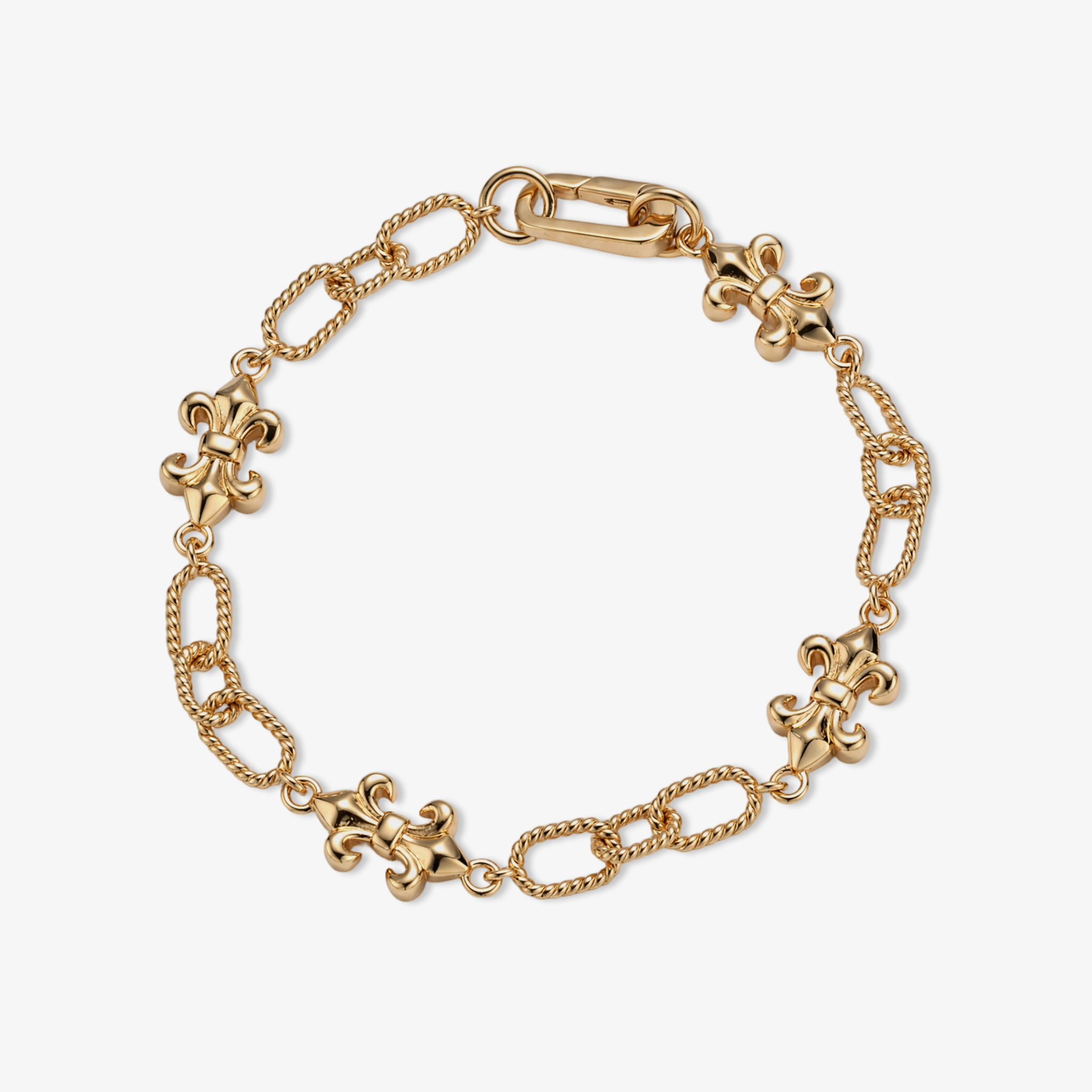 Fleur-de-Lis Twisted Rope Chain Bracelet in Gold