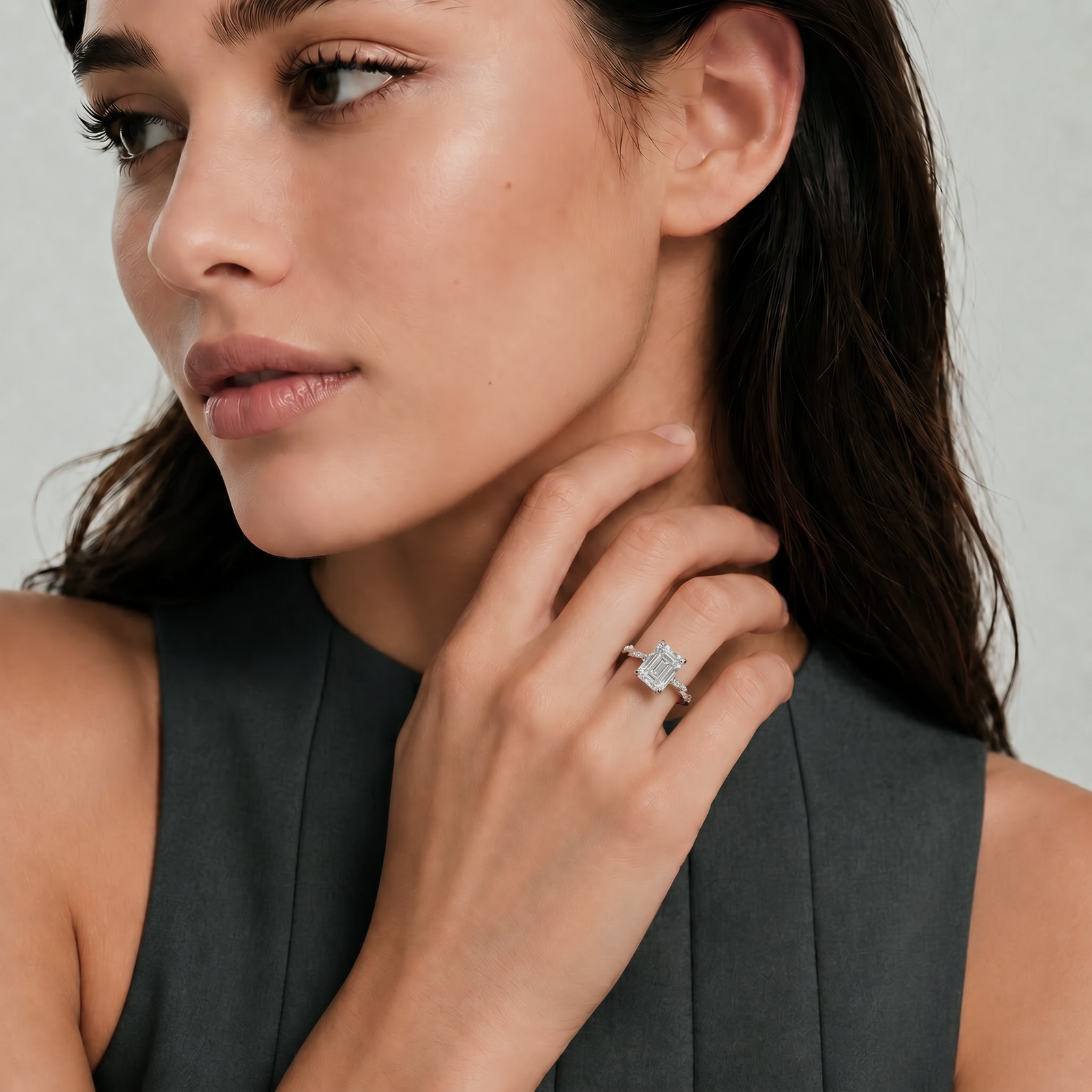 Emerald Moissanite Twist Pavé Solitaire Ring