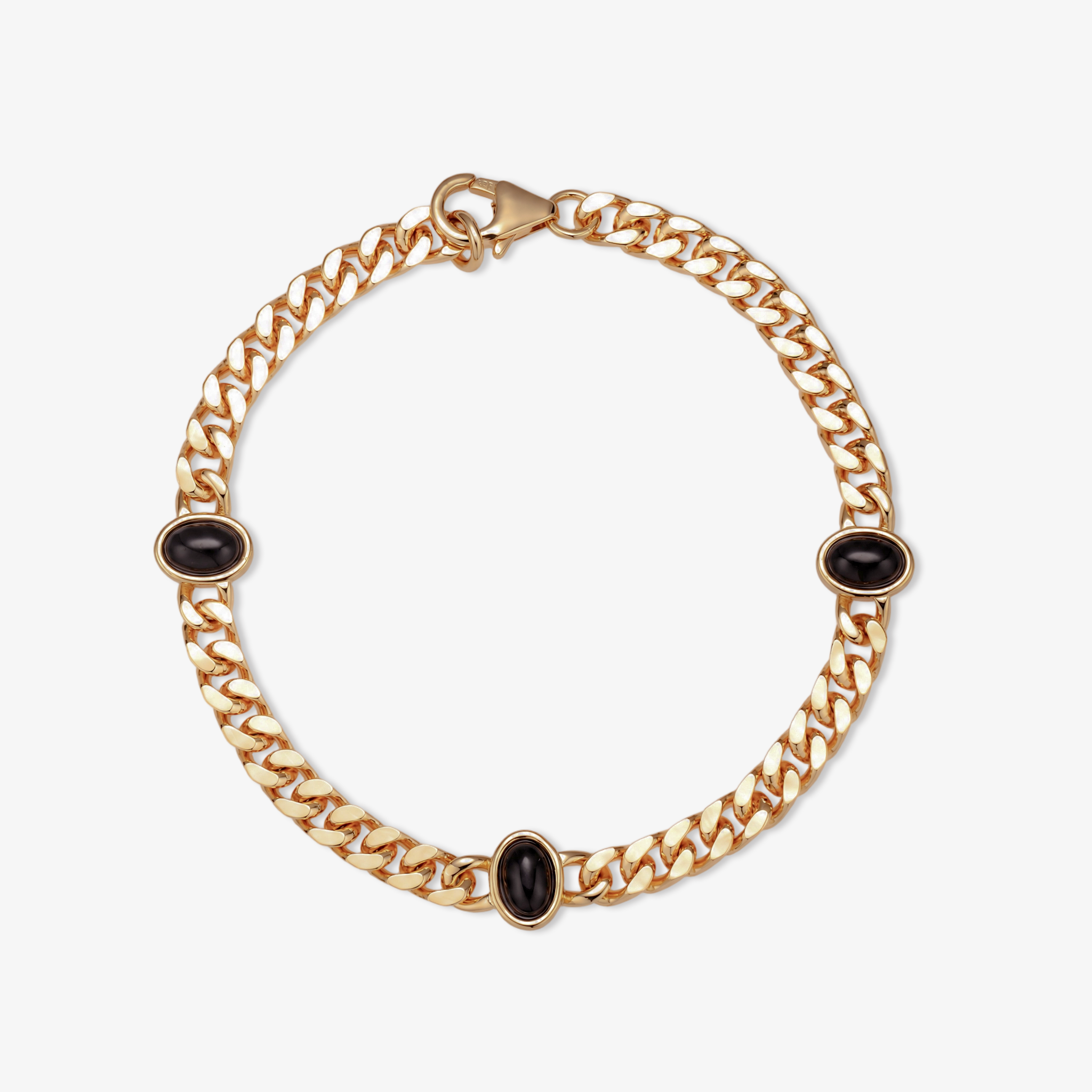 Black Onyx Cabochon Cuban Chain Bracelet in Rose Gold