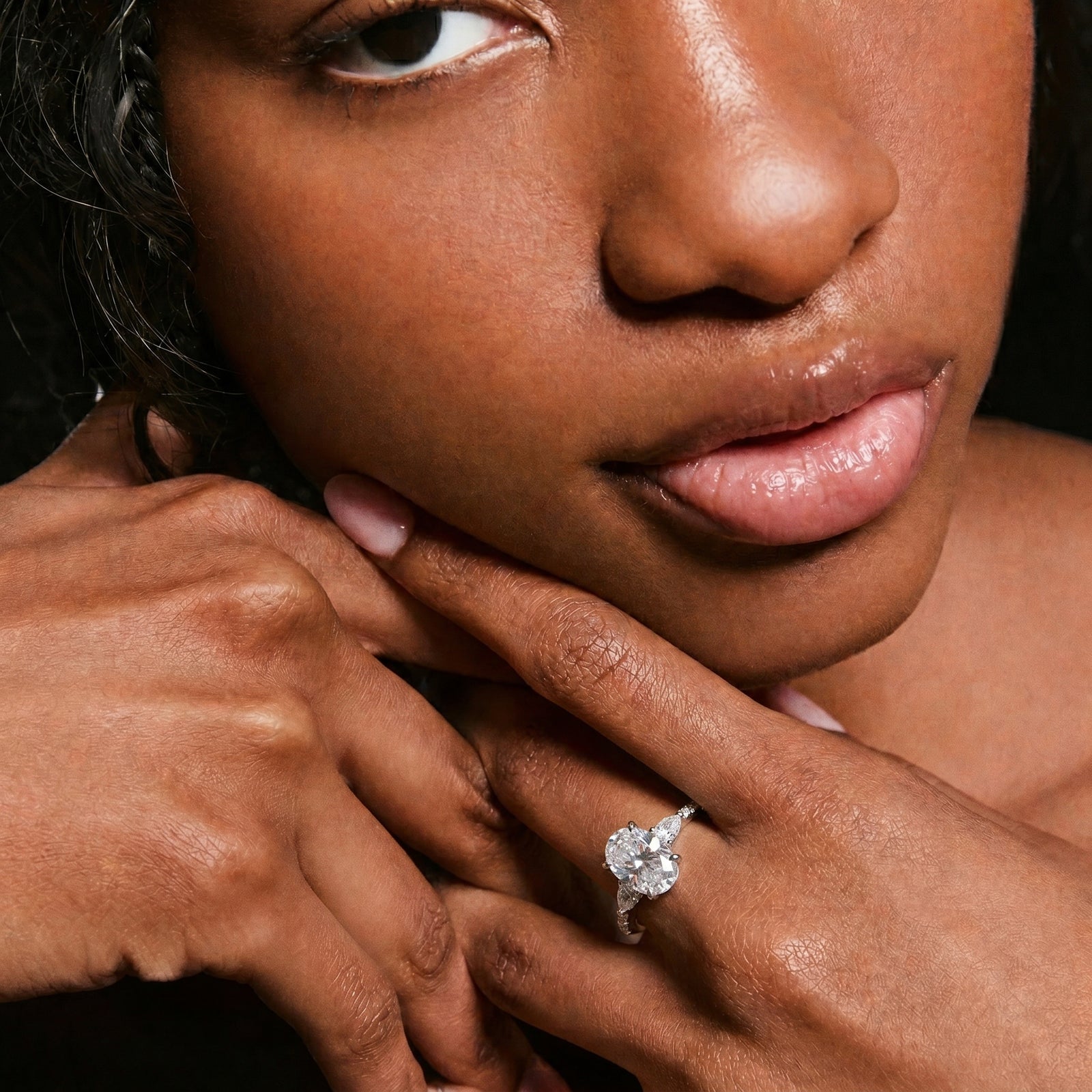 Oval Moissanite Pear Accent Band Ring