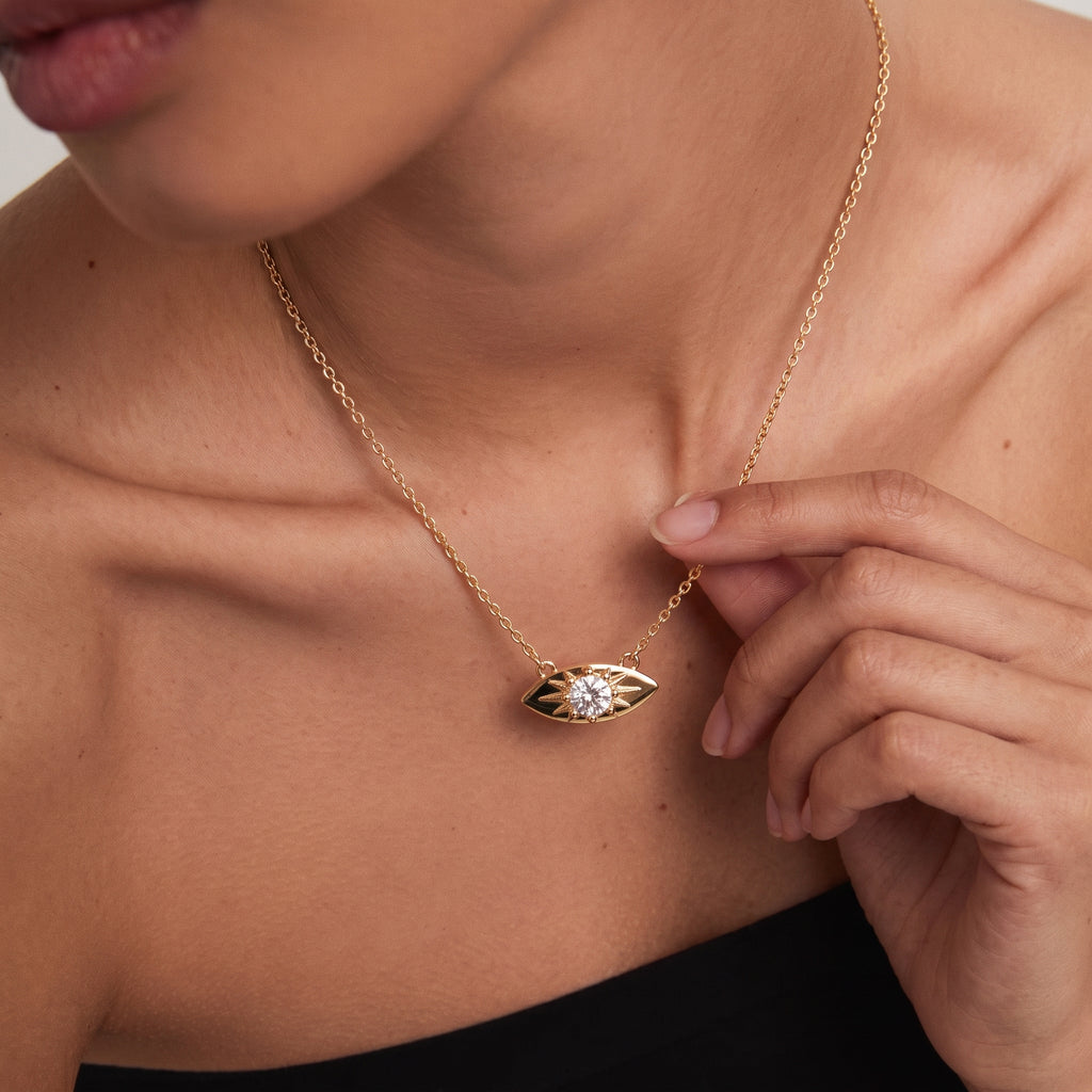 Moissanite Star Eye Pendant Necklace in Rose Gold