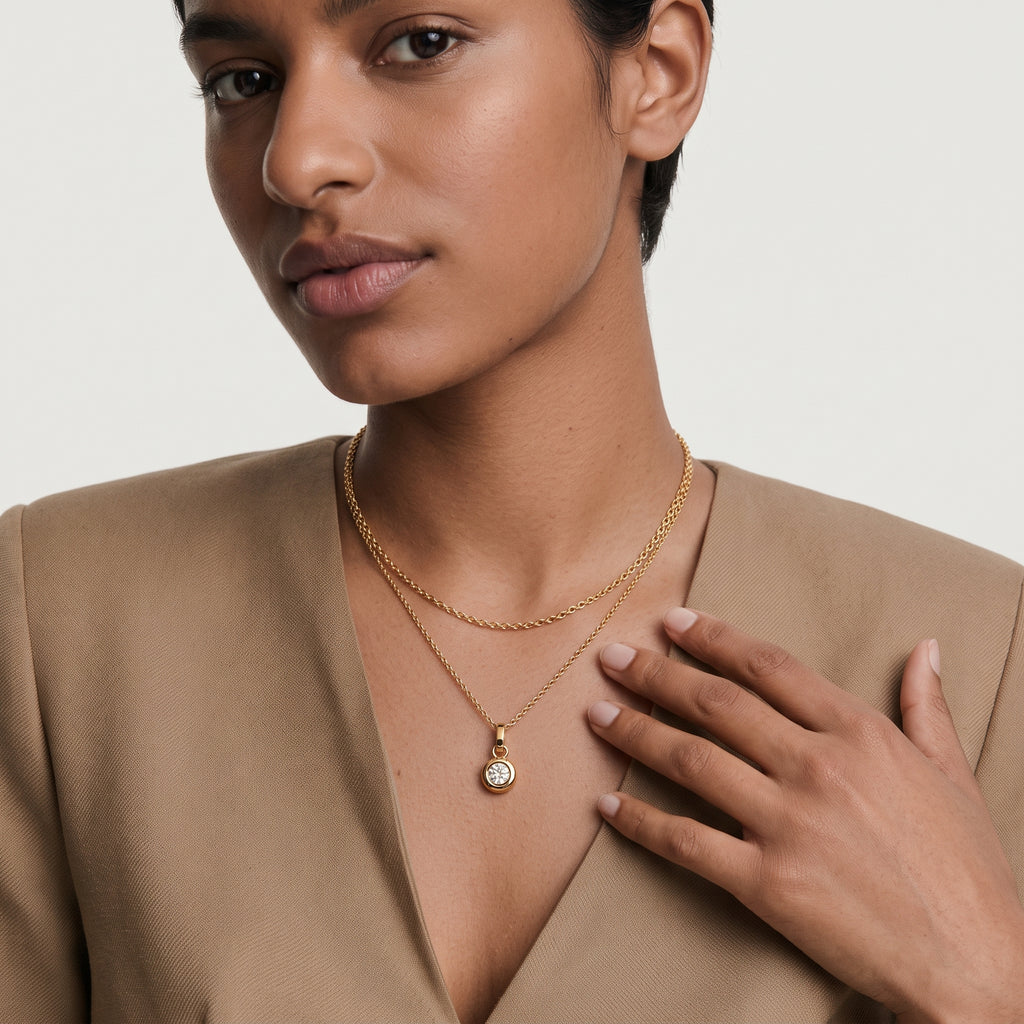 Moissanite Bezel Round Pendant in Rose Gold