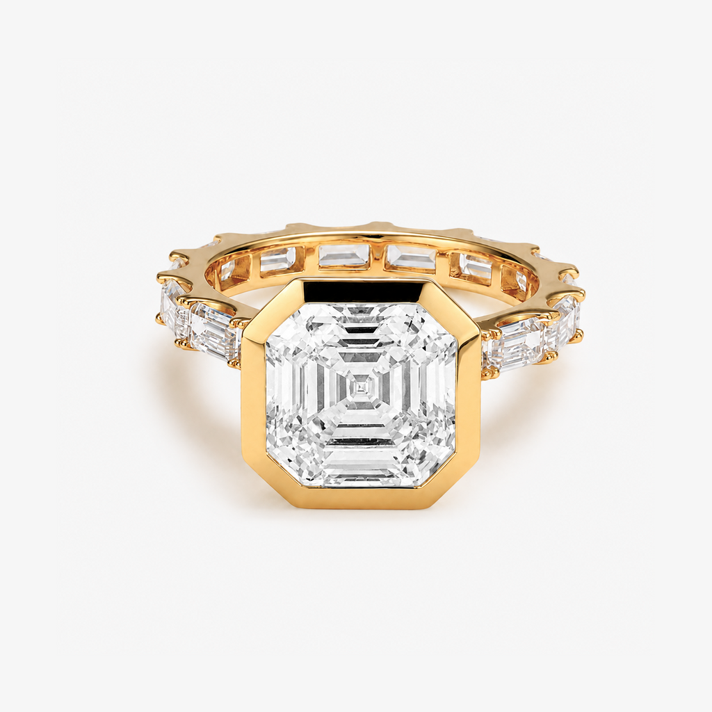 Bezel Asscher CZ Emerald Eternity Band Ring