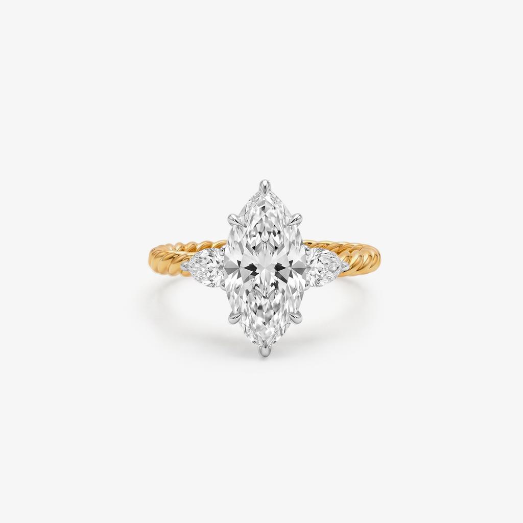 5ct Marquise Lab Diamond Star-Engraved Ring