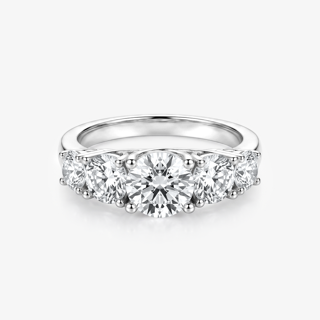 Round Moissanite Five Stone Band Ring