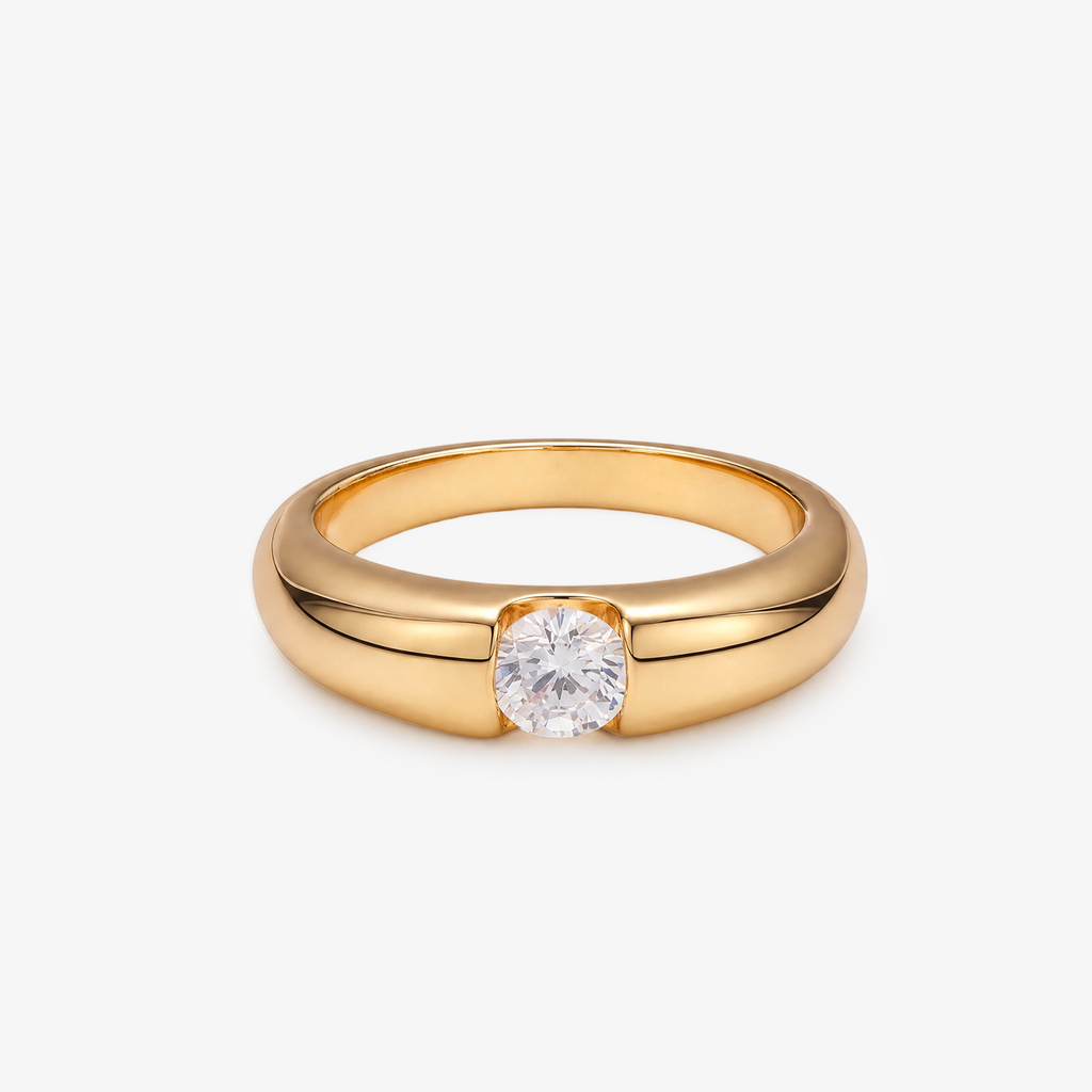 Dome Band Tension Set CZ Ring
