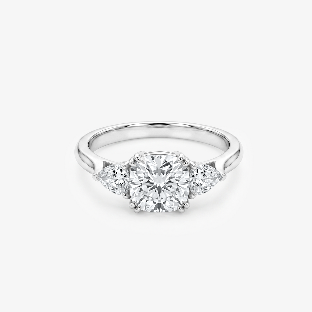 Cushion Moissanite Trillion Three Stone Ring